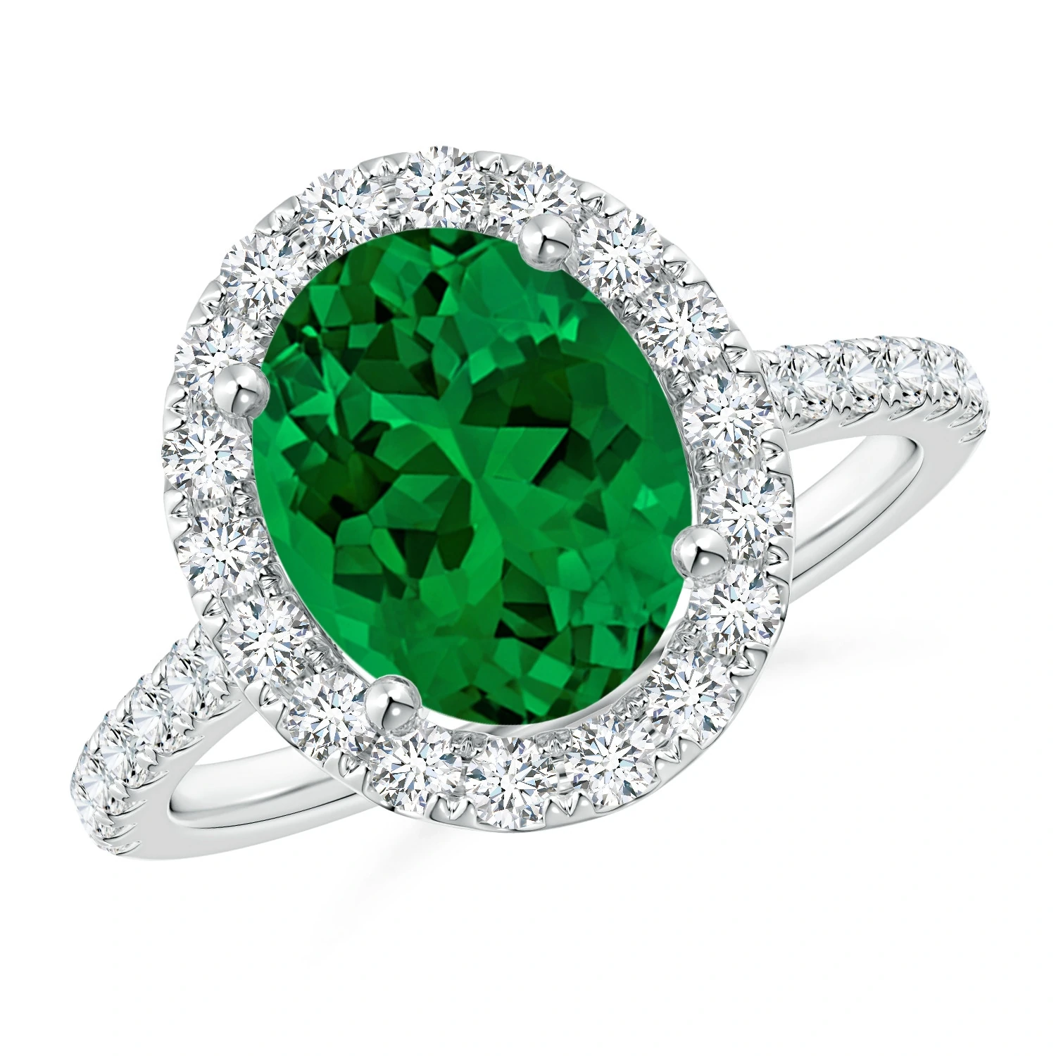 Oval Lab-Grown Emerald Diamond Halo Engagement Ring
