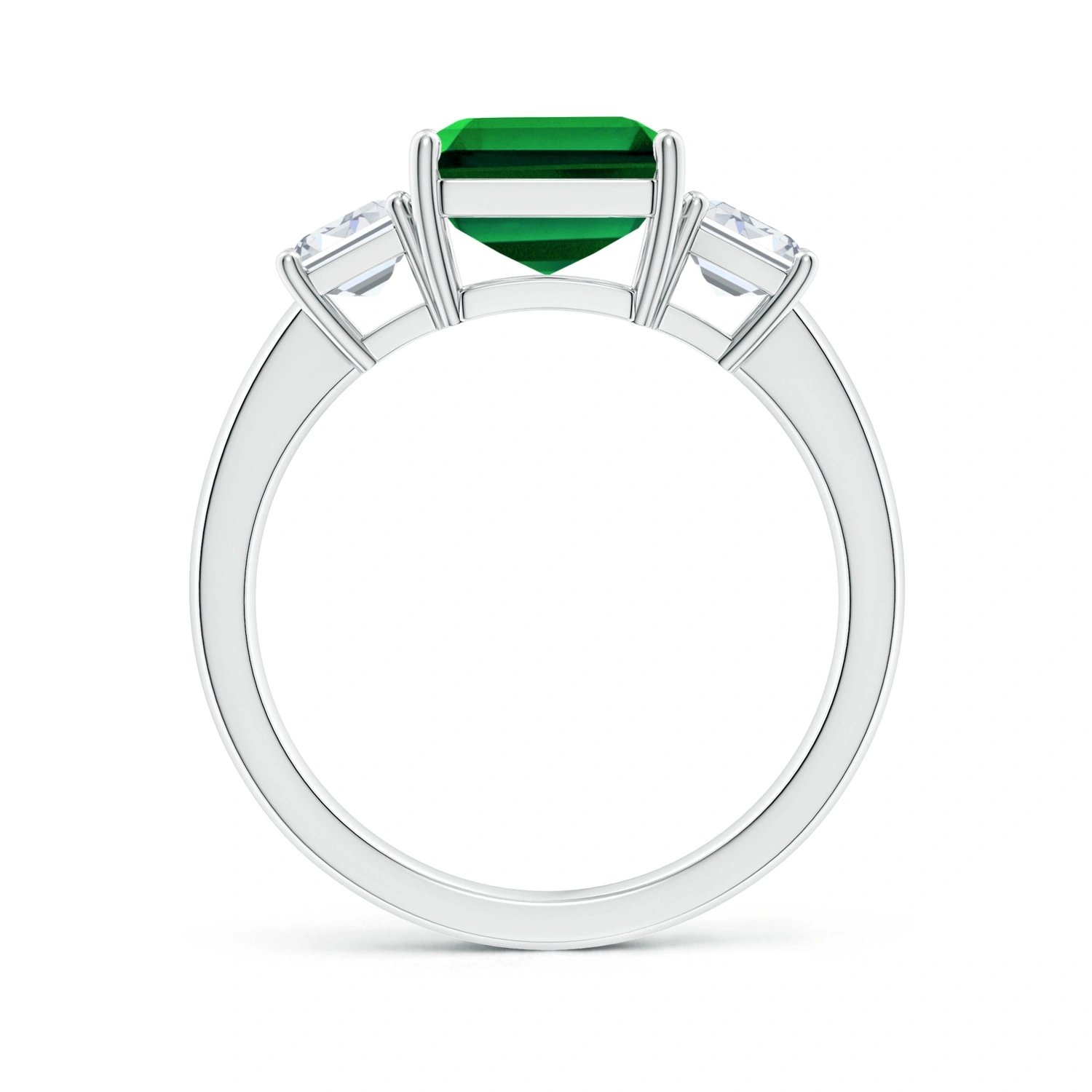 Emerald-Cut Lab-Grown Emerald Three-Stone Ring detail
