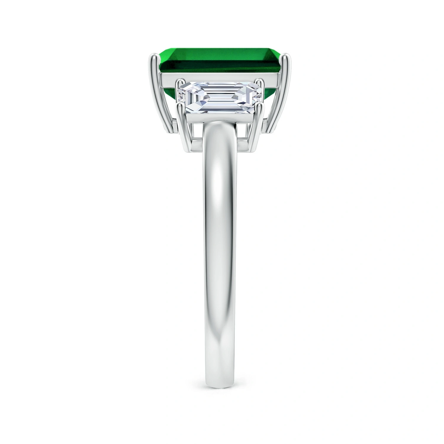 Emerald-Cut Lab-Grown Emerald Three-Stone Ring detail