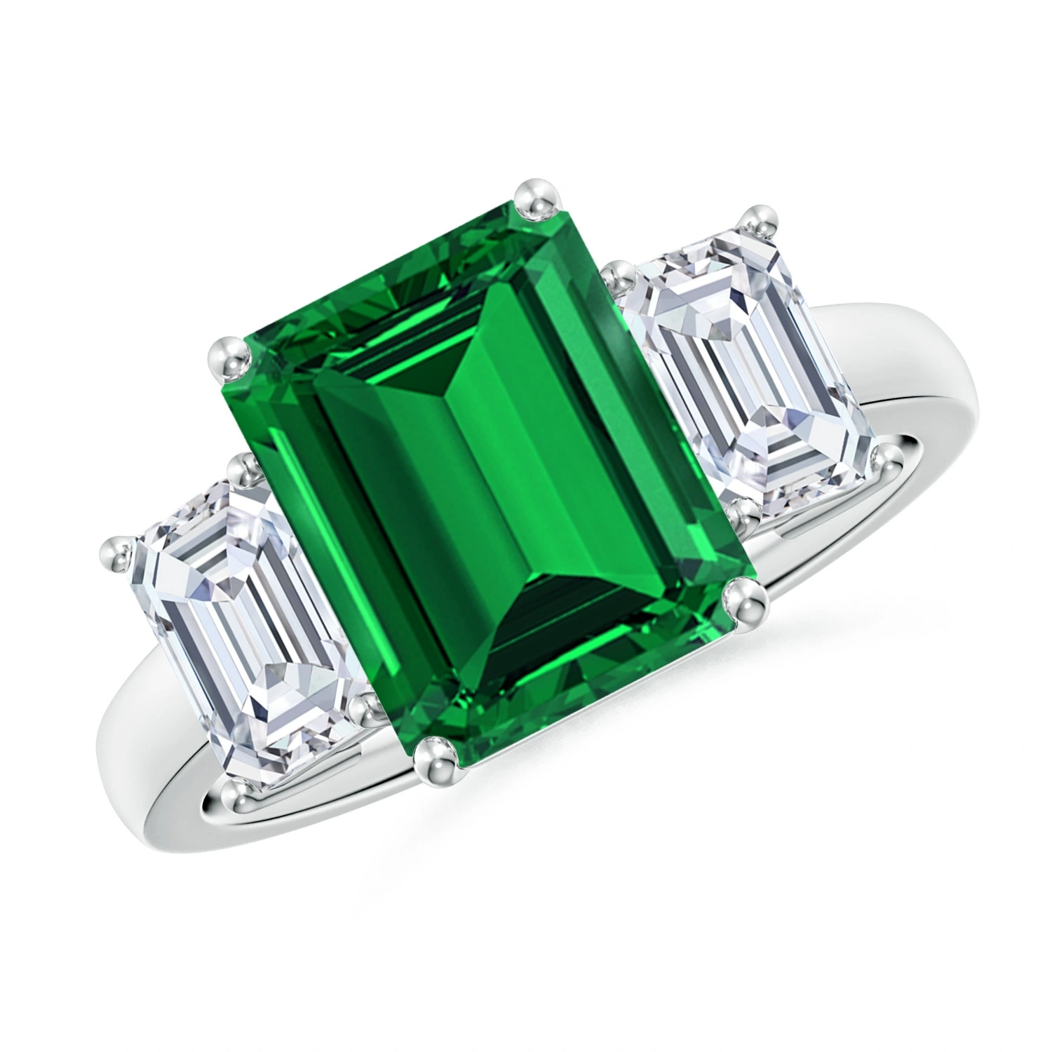 Emerald-Cut Lab-Grown Emerald Three-Stone Ring main