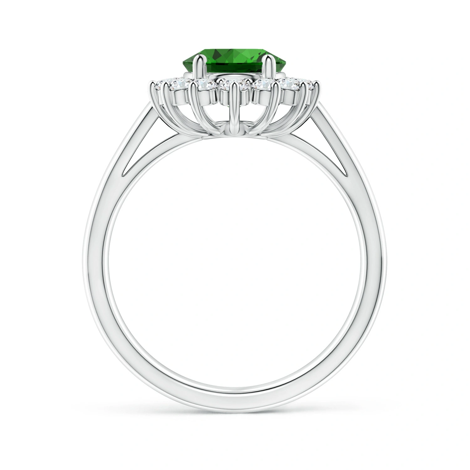 Oval Lab-Grown Emerald Floral Halo Engagement Ring detail