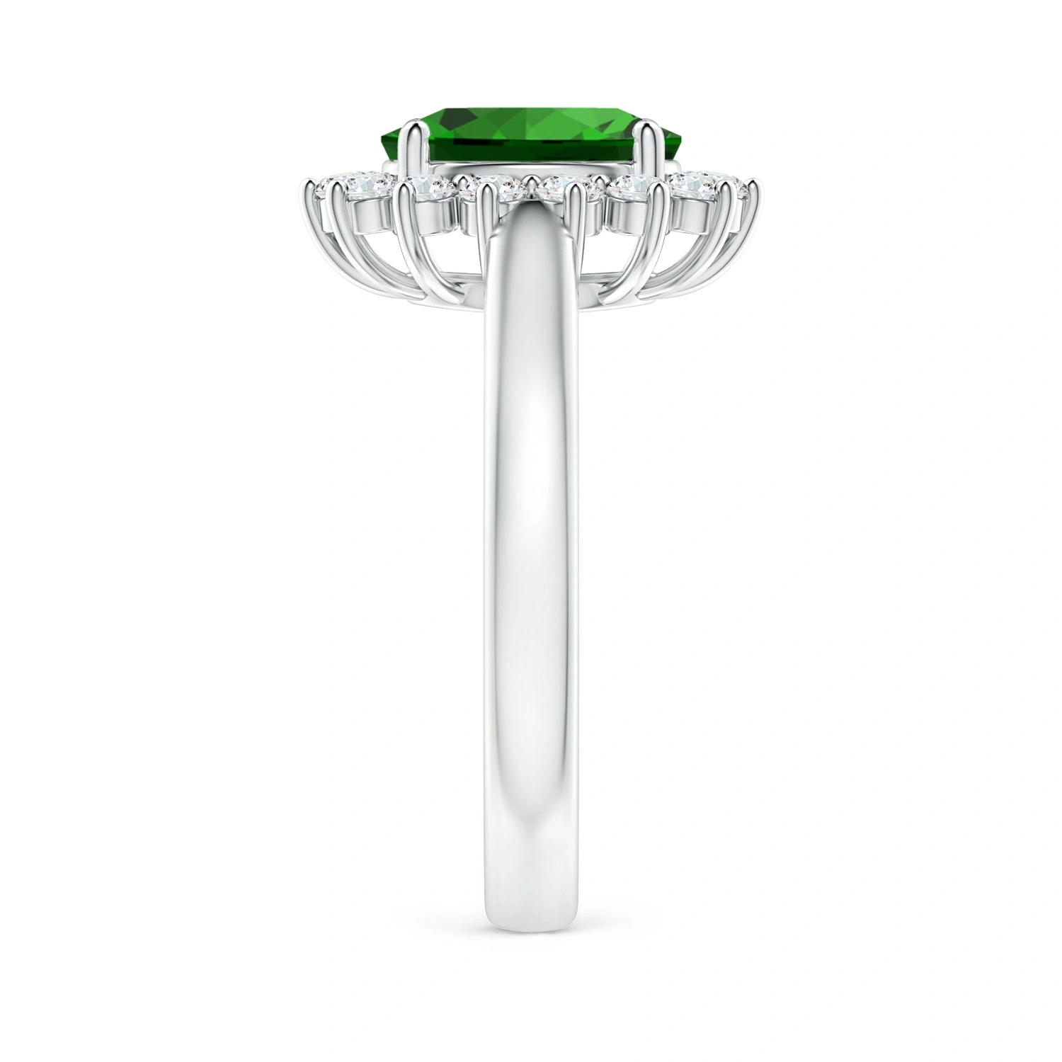 Oval Lab-Grown Emerald Floral Halo Engagement Ring detail