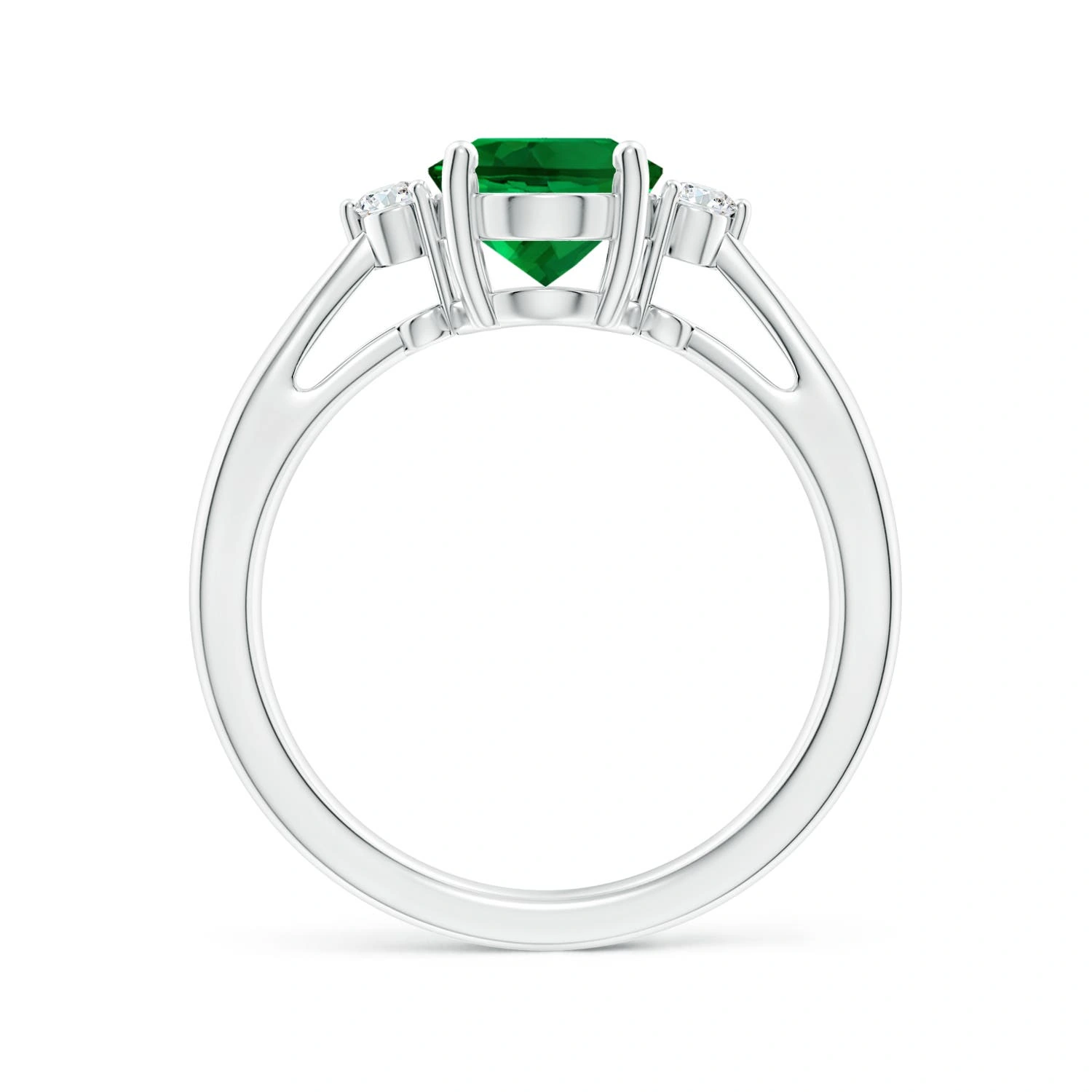 Oval Lab-Grown Emerald Tapered Split-Shank Ring with Diamond Accents detail