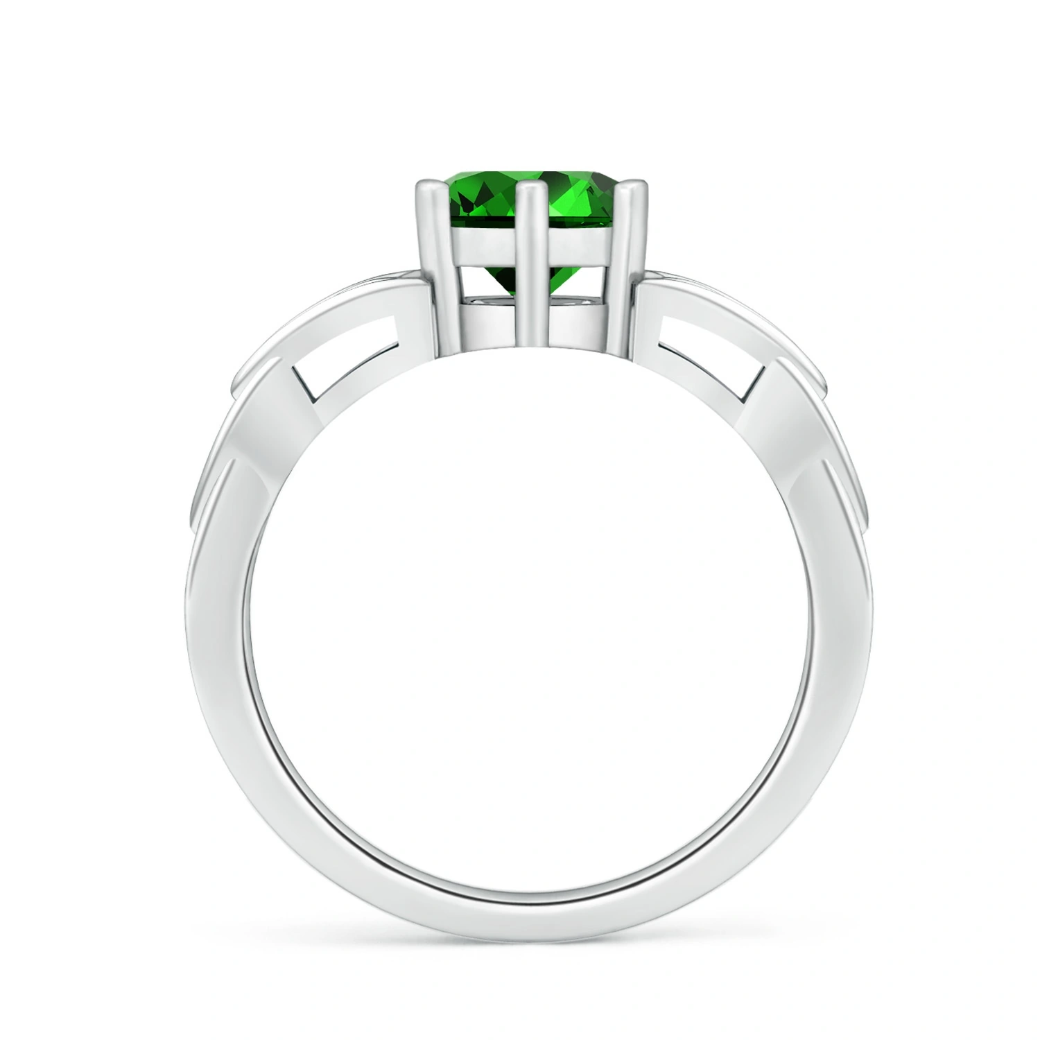 Round Lab-Grown Emerald Celtic Knot Solitaire Ring detail