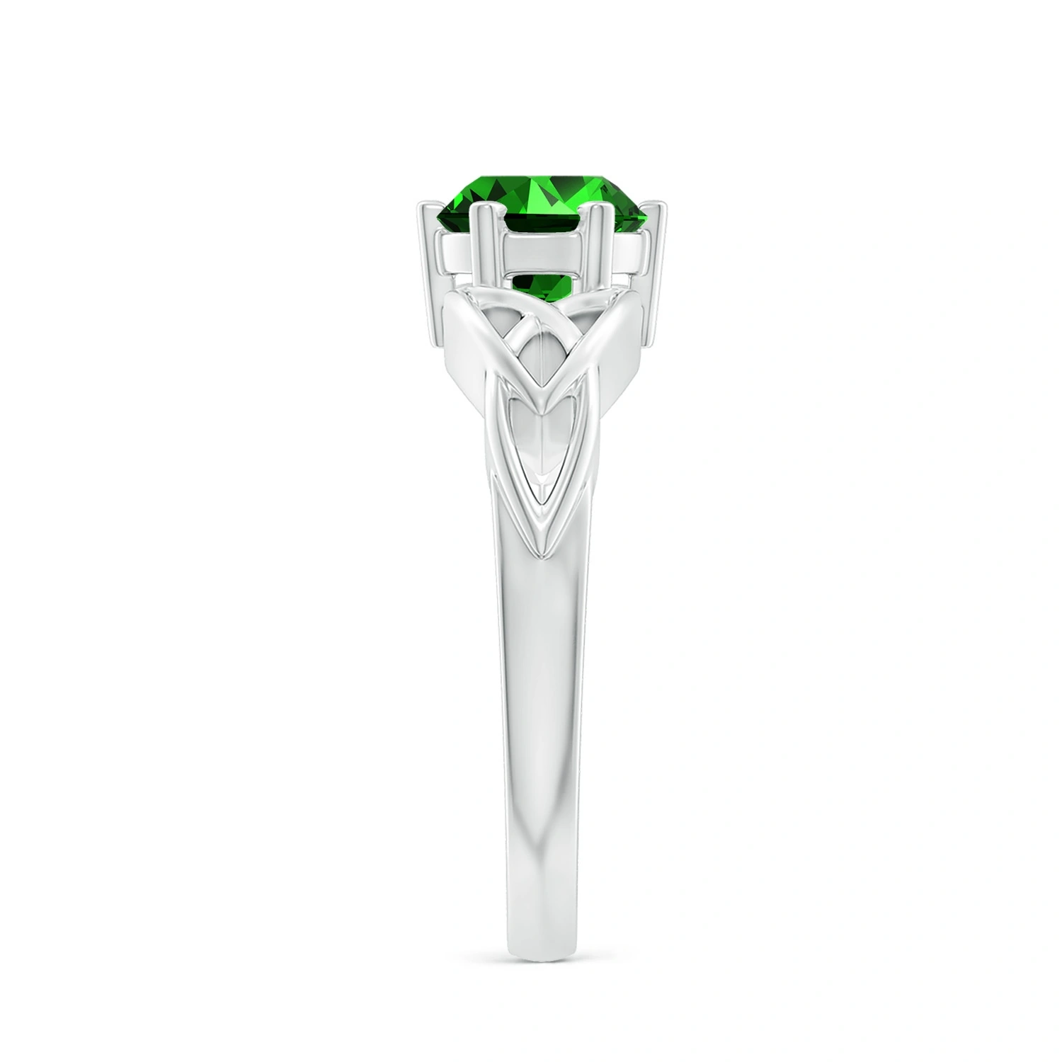 Round Lab-Grown Emerald Celtic Knot Solitaire Ring detail