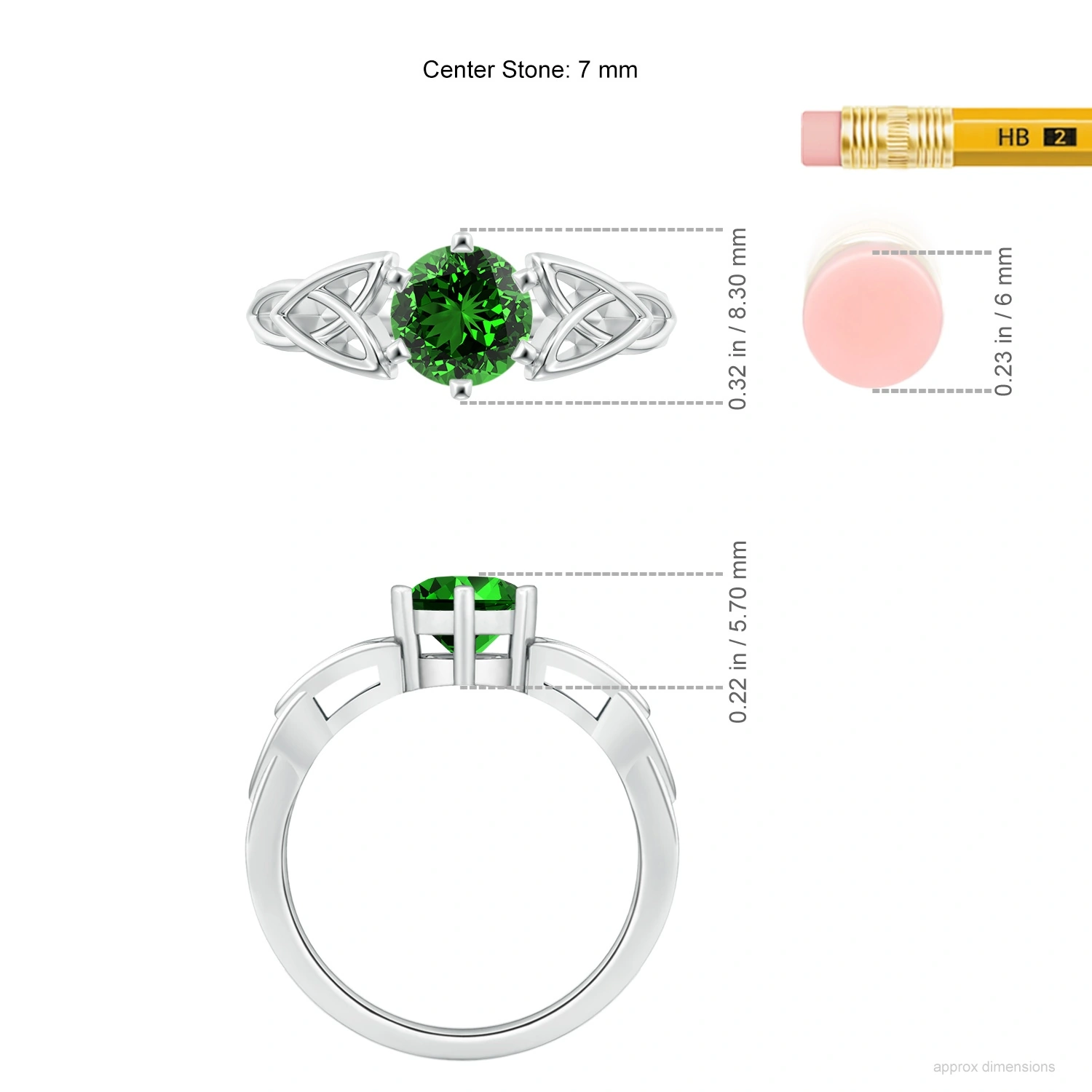 Round Lab-Grown Emerald Celtic Knot Solitaire Ring dimension