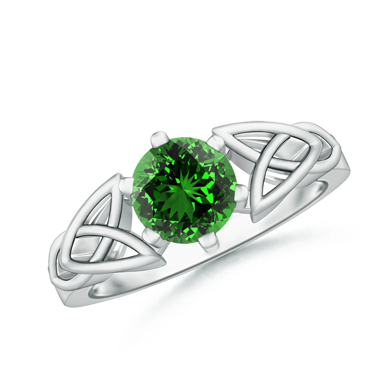 Round Lab-Grown Emerald Celtic Knot Solitaire Ring main