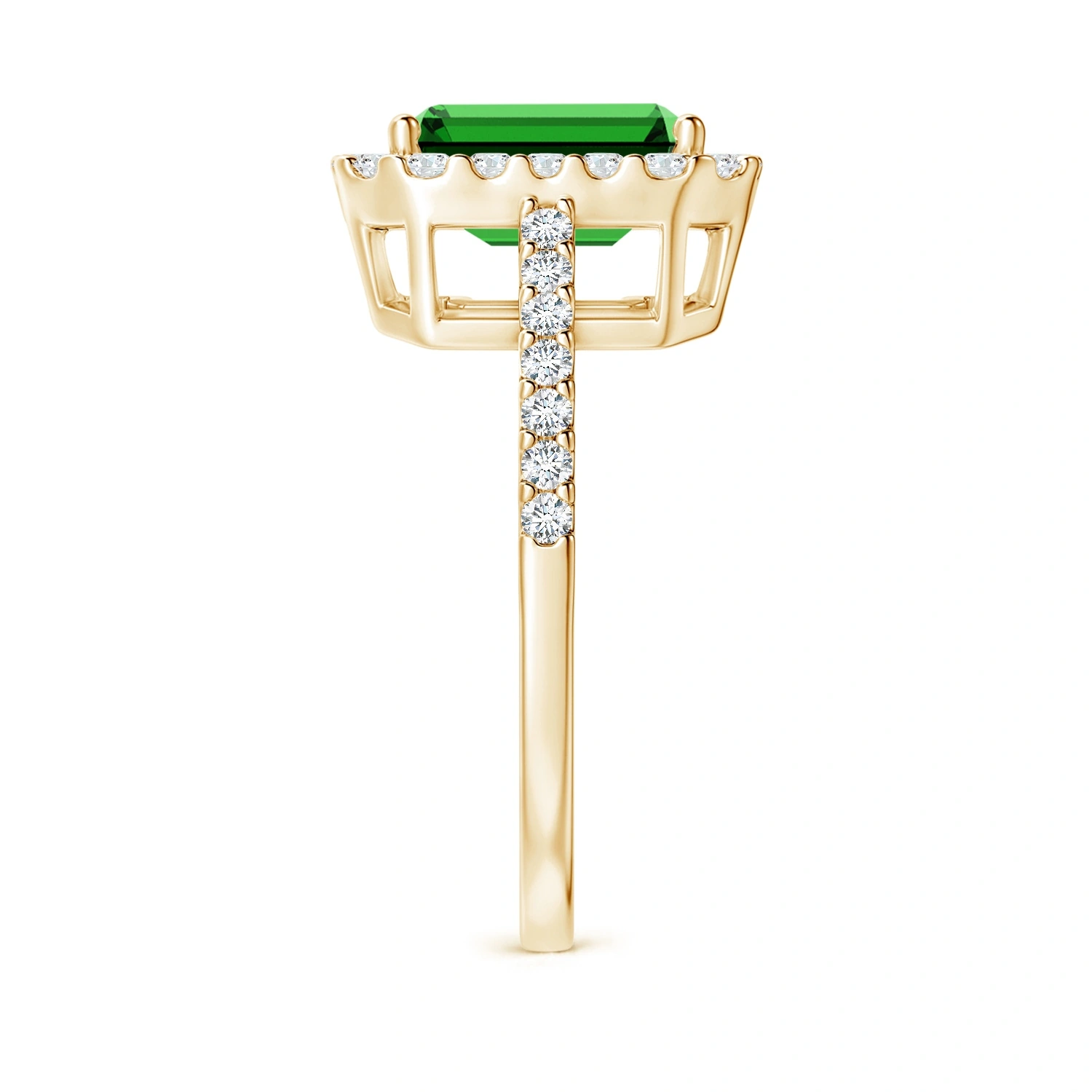 Emerald-Cut Lab-Grown Emerald Diamond Halo Ring detail