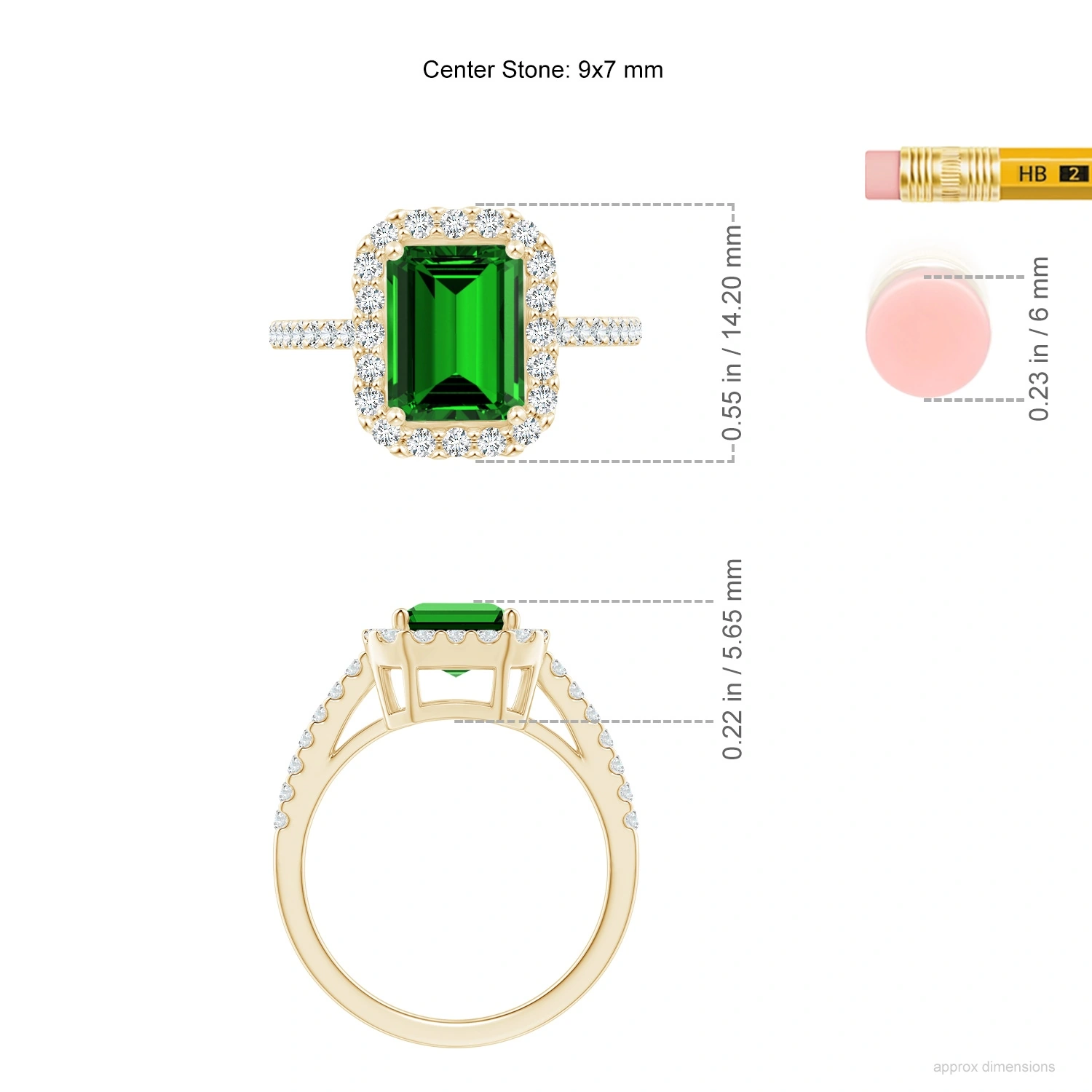 Emerald-Cut Lab-Grown Emerald Diamond Halo Ring dimension