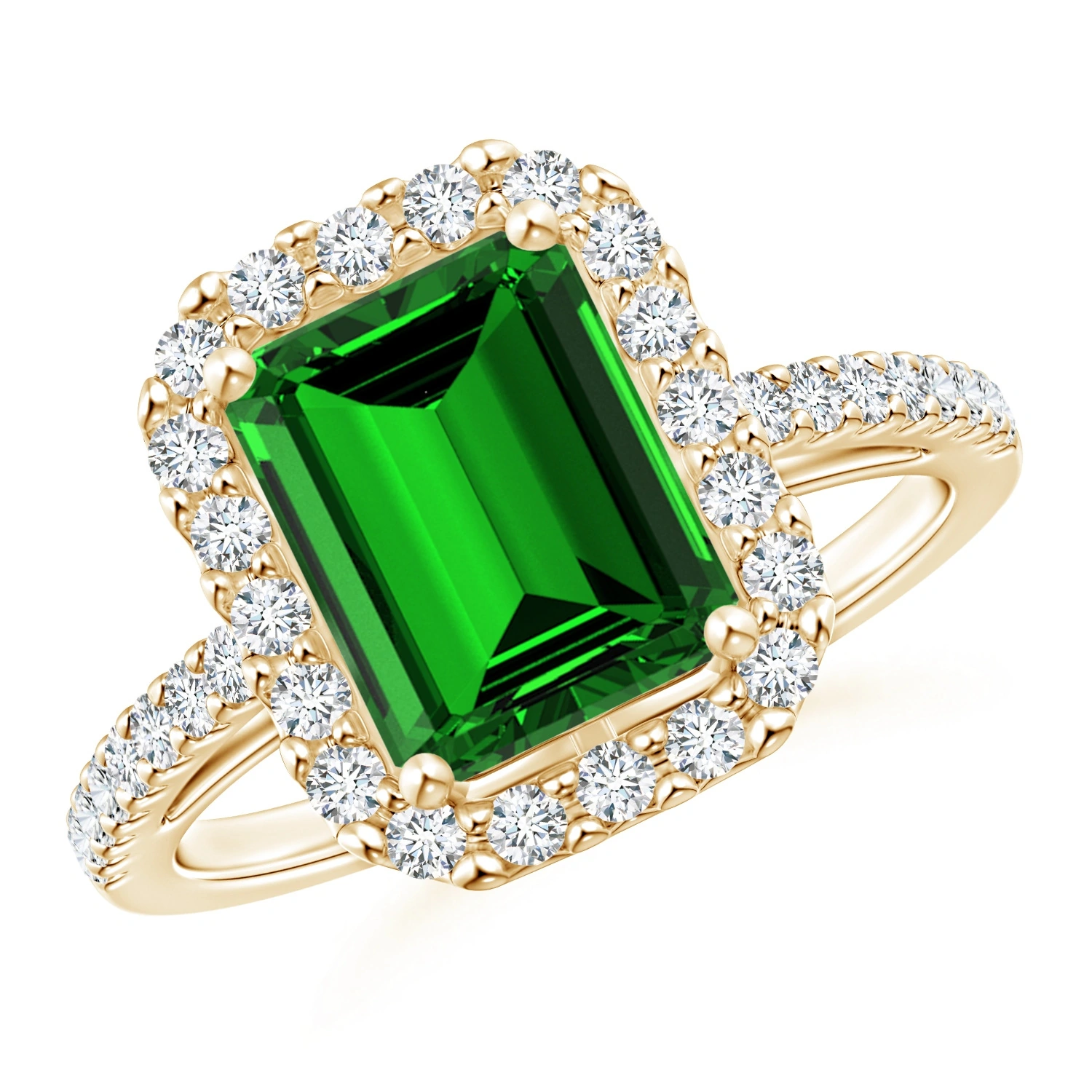 Emerald-Cut Lab-Grown Emerald Diamond Halo Ring main