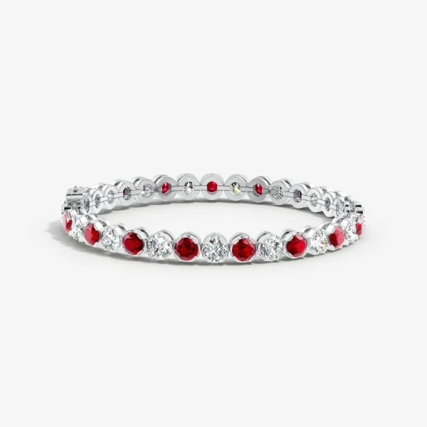 Round Lab-Grown Ruby and Diamond Tennis Bracelet detail