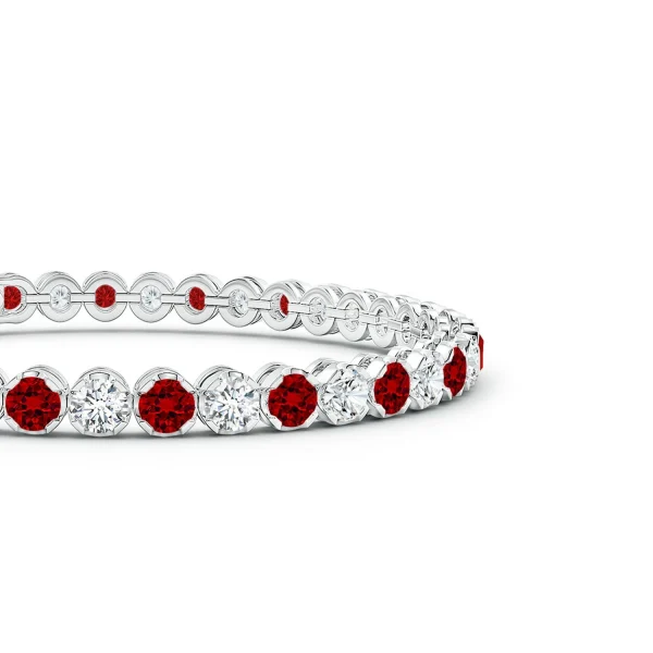 Round Lab-Grown Ruby and Diamond Tennis Bracelet detail