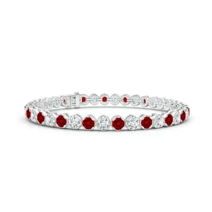 Round Lab-Grown Ruby and Diamond Tennis Bracelet