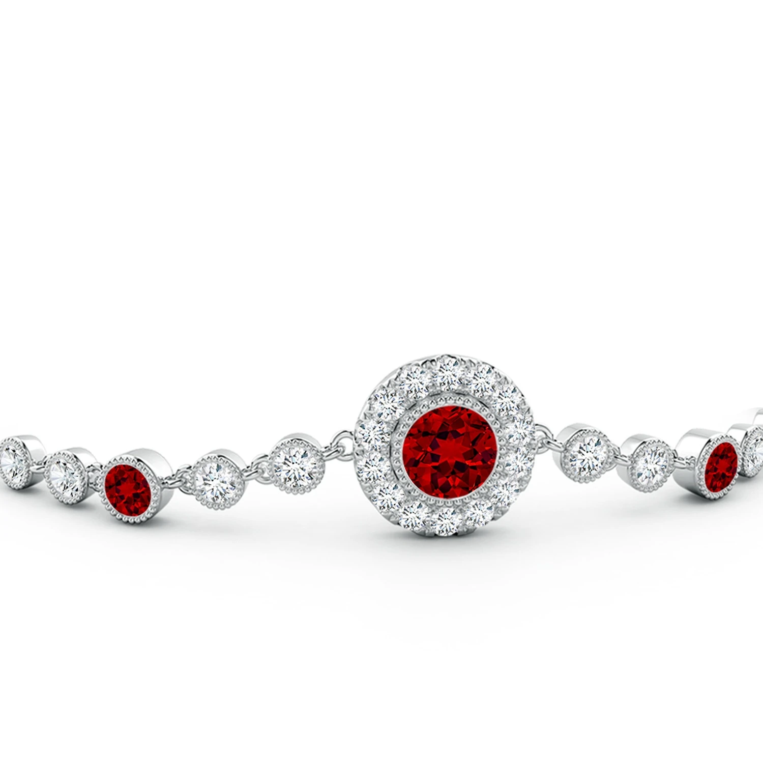 Round Lab-Grown Ruby Vintage Halo Station Bracelet detail