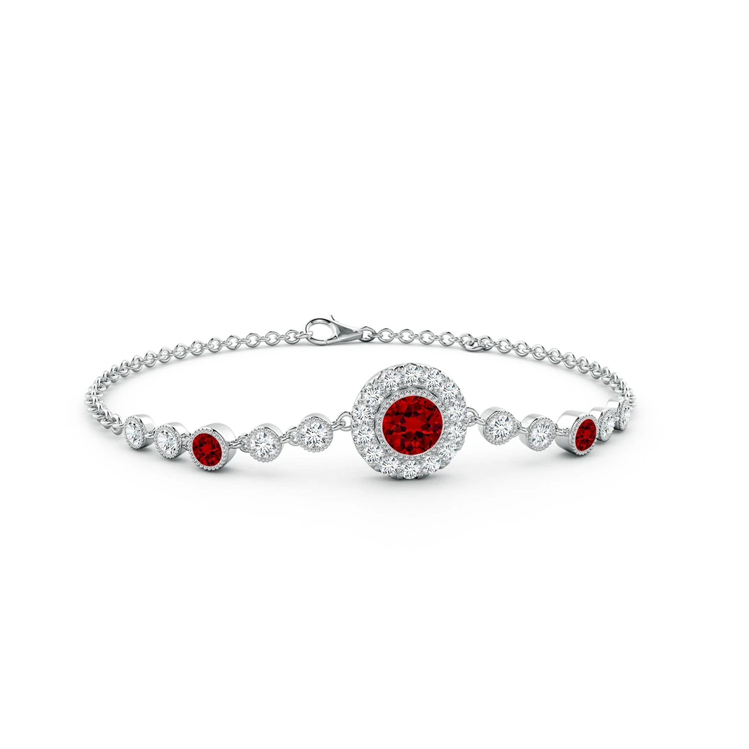 Round Lab-Grown Ruby Vintage Halo Station Bracelet