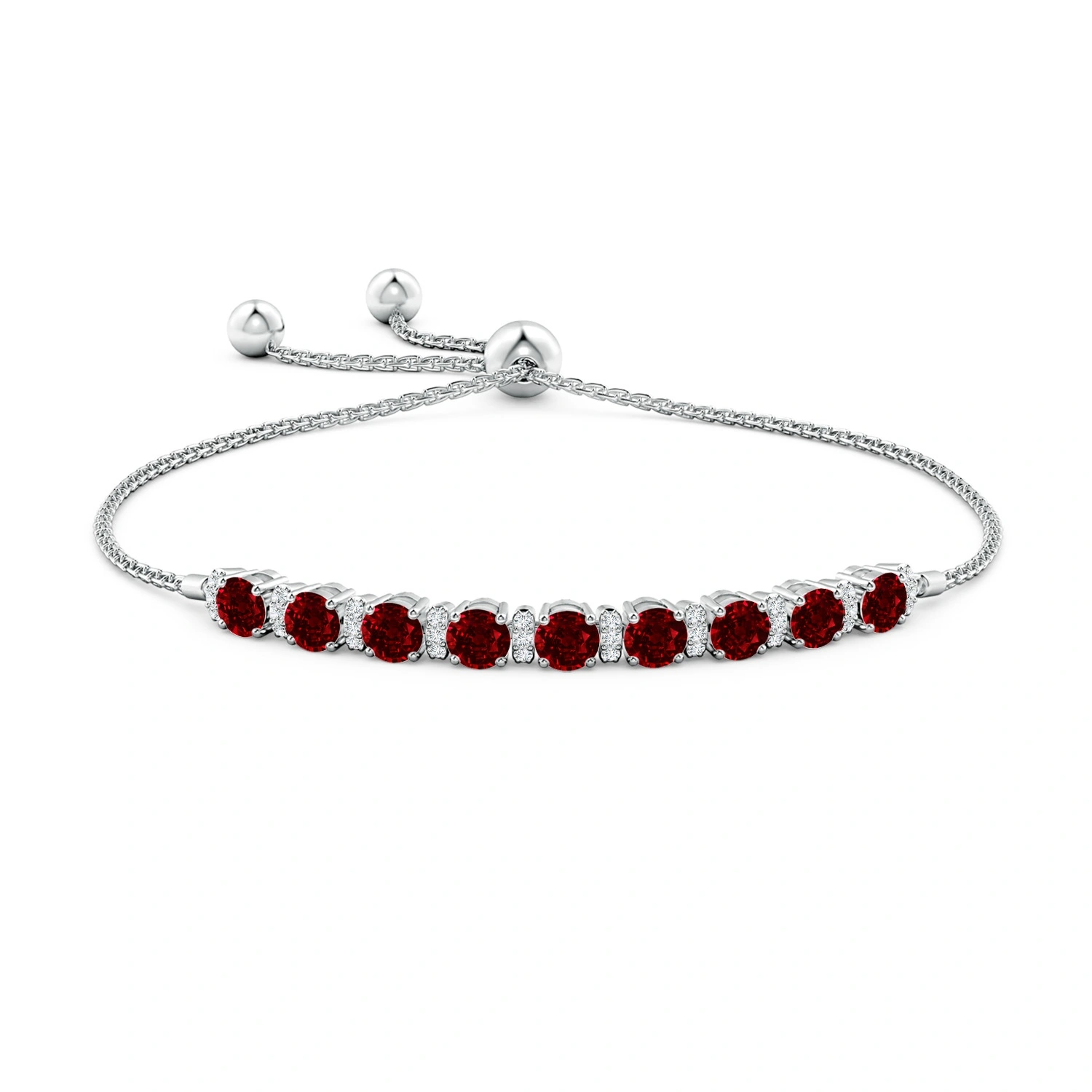 Round Lab-Grown Ruby Bolo Bracelet with Diamond Accents detail
