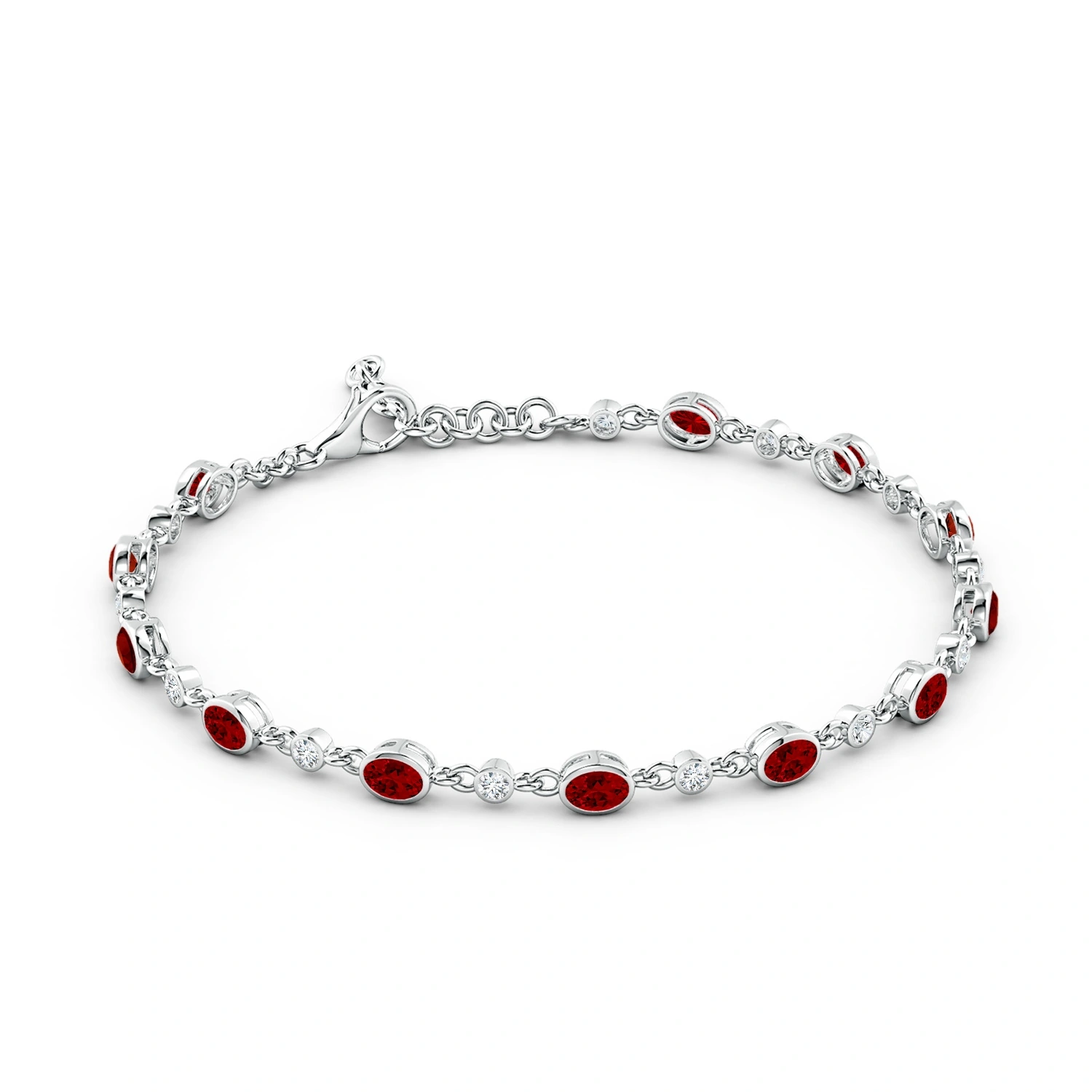 Alternating Oval Lab-Grown Ruby and Round Diamond Tennis Bracelet detail