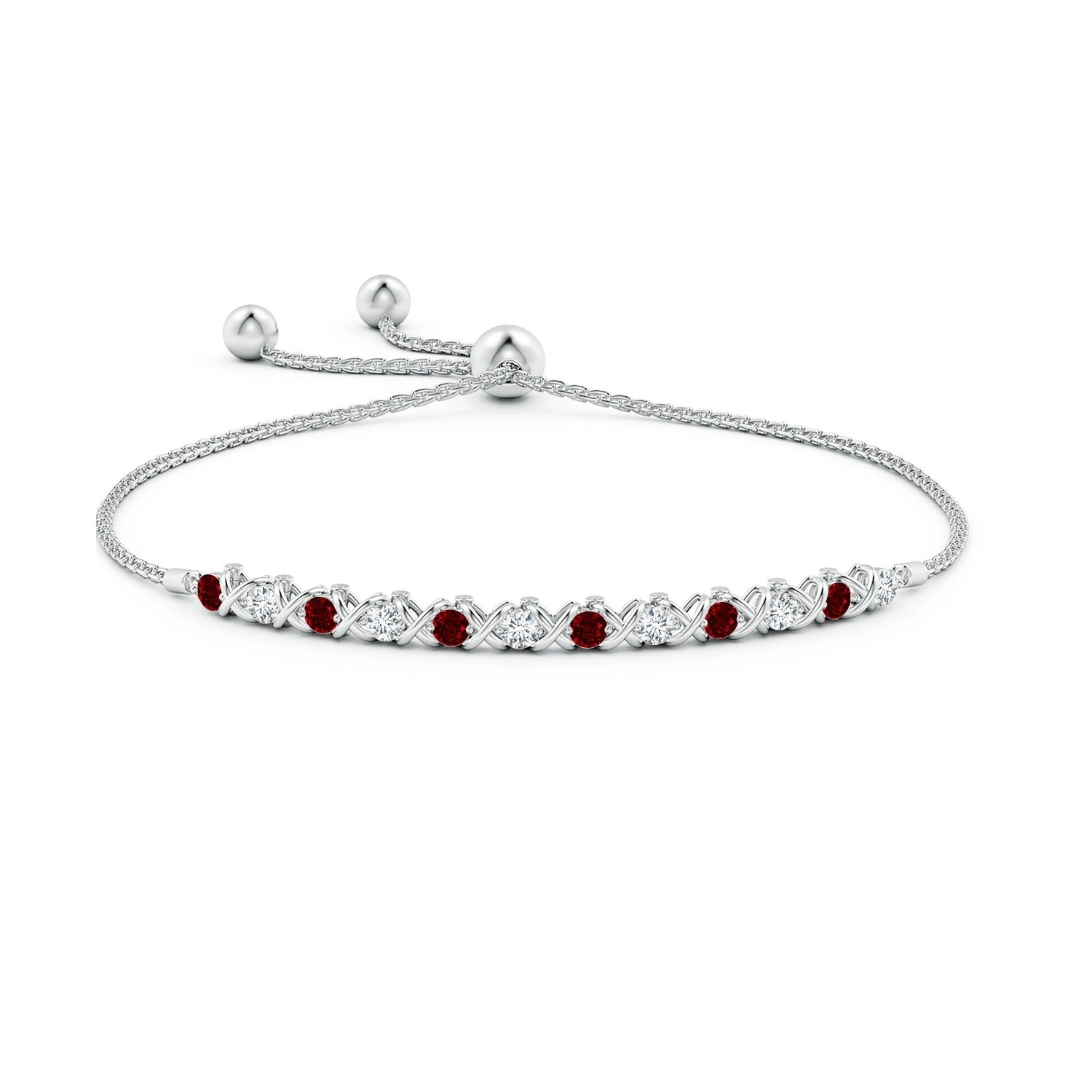 Alternating Lab-Grown Ruby and Diamond XO Bolo Bracelet detail