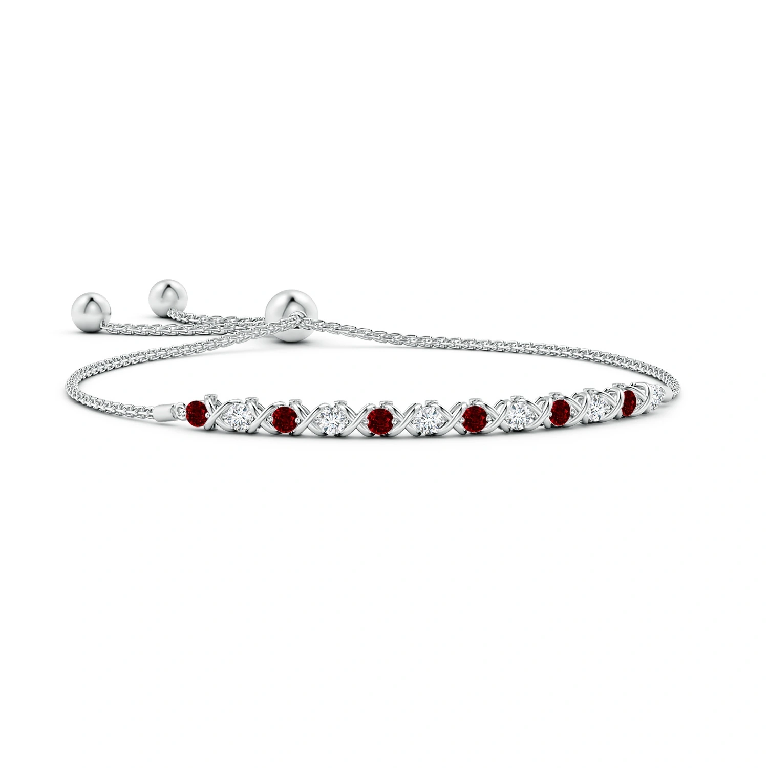 Alternating Lab-Grown Ruby and Diamond XO Bolo Bracelet