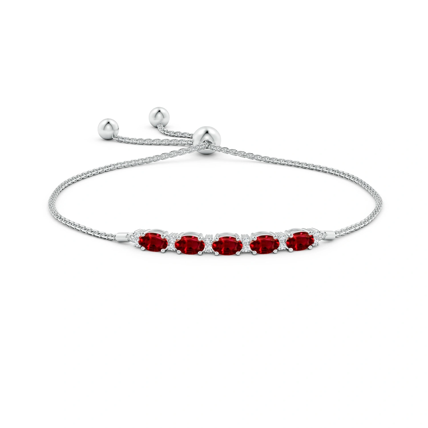 East-West Oval Lab-Grown Ruby Bolo Bracelet with Diamonds detail