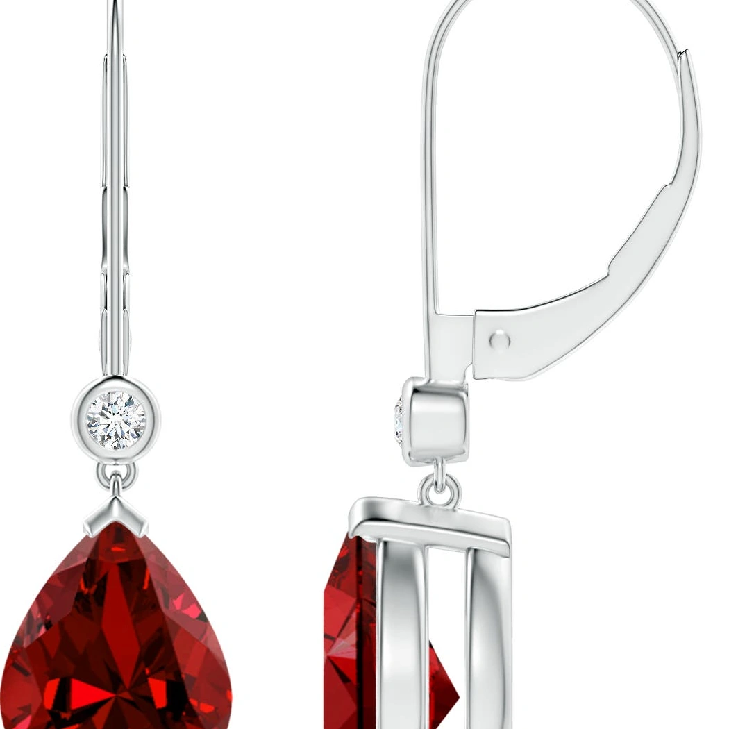 Pear-Shaped Lab-Grown Ruby Leverback Drop Earrings with Diamond Accents detail