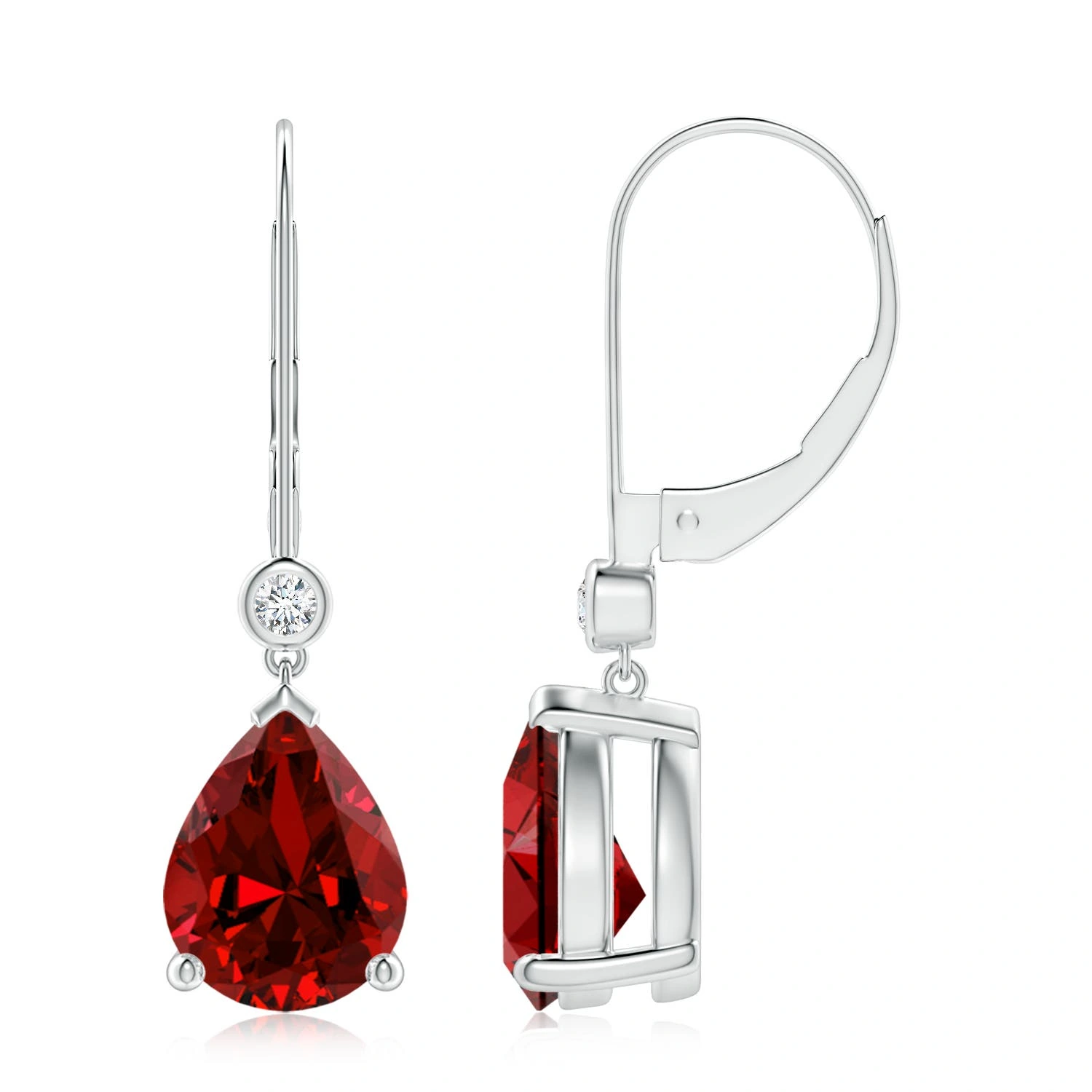 Pear-Shaped Lab-Grown Ruby Leverback Drop Earrings with Diamond Accents main