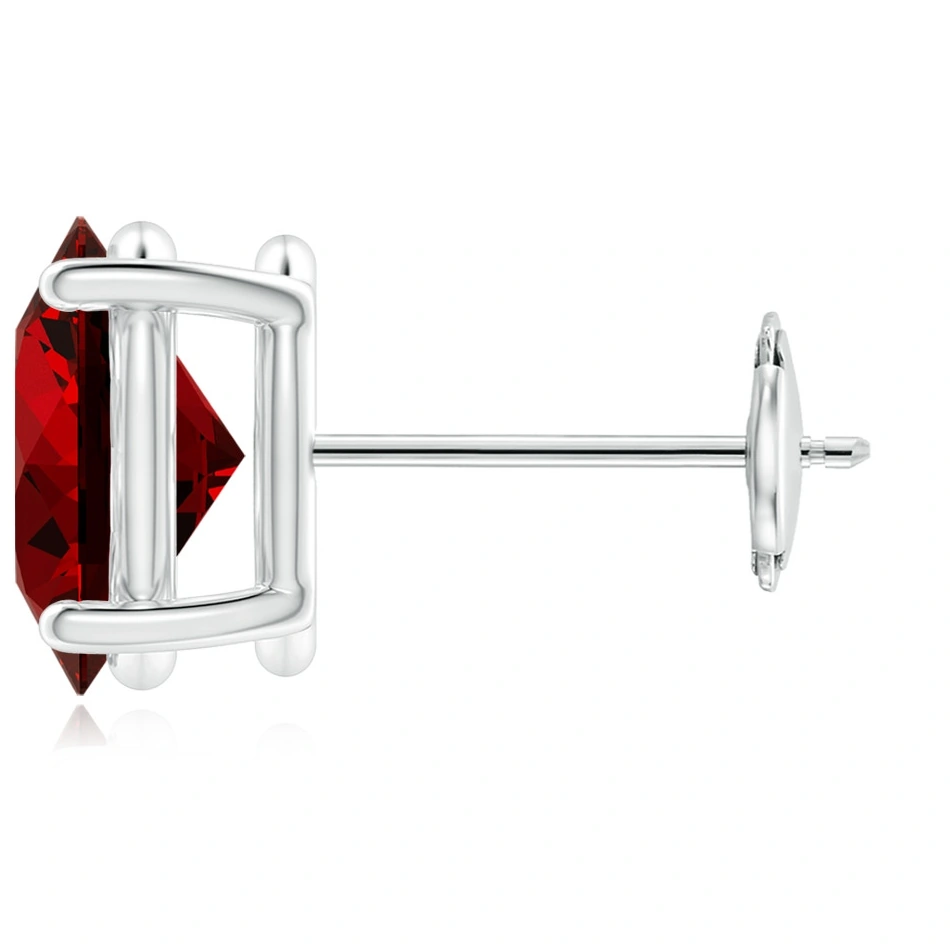 Oval Lab-Grown Ruby Solitaire Stud Earrings detail