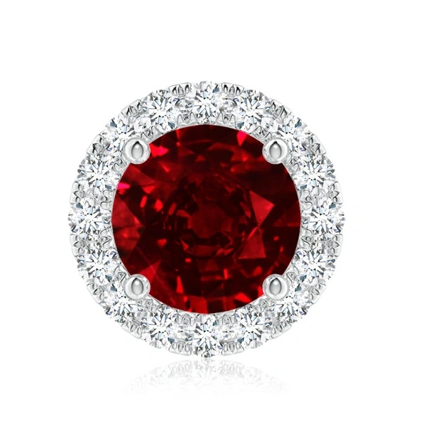 Round Lab-Grown Ruby Diamond Halo Stud Earrings detail