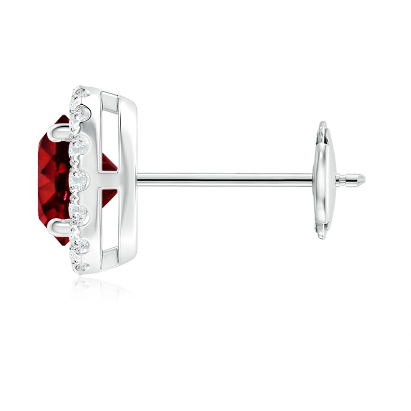 Round Lab-Grown Ruby Diamond Halo Stud Earrings detail
