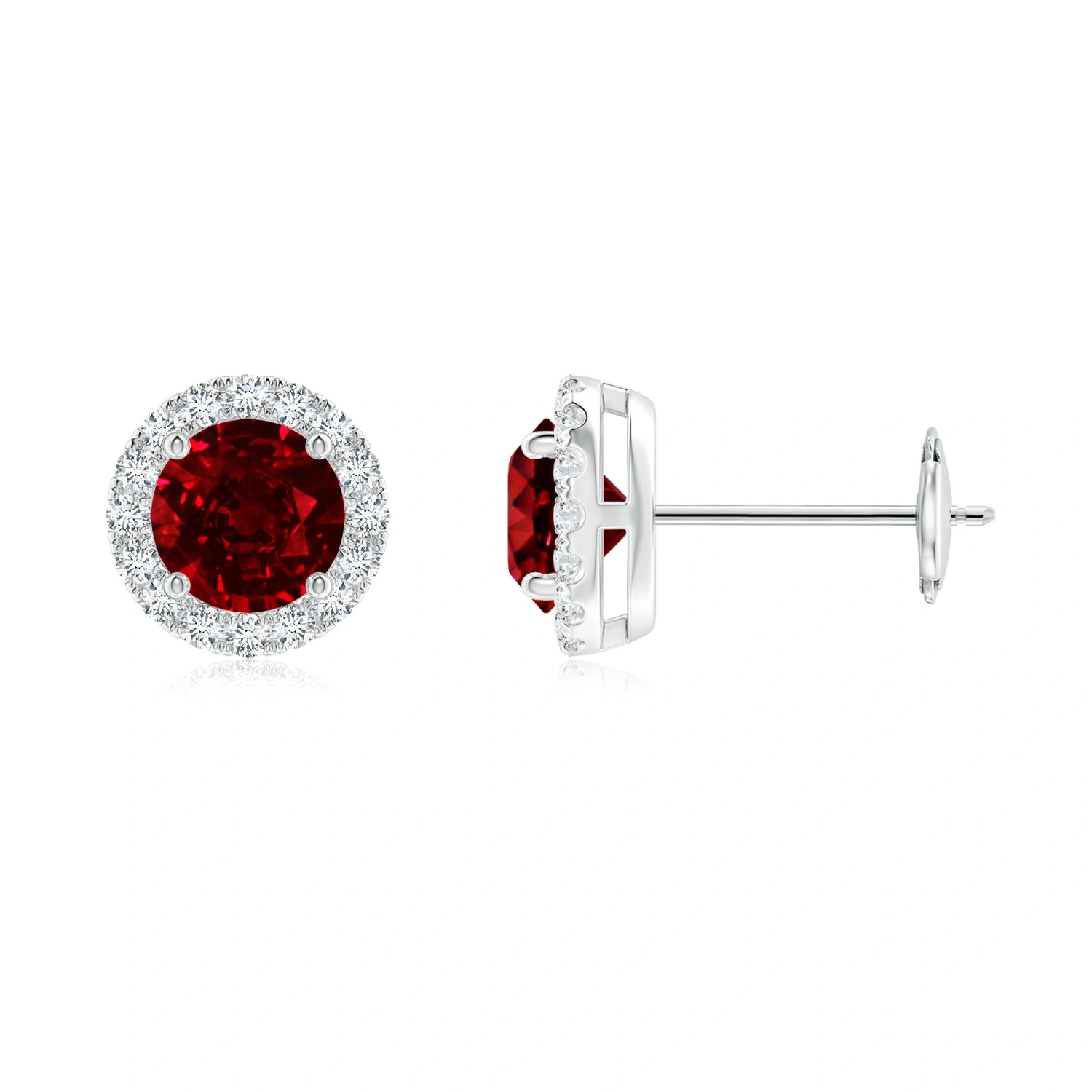 Round Lab-Grown Ruby Diamond Halo Stud Earrings