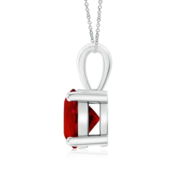 Round Lab-Grown Ruby Four-Prong Solitaire Necklace detail