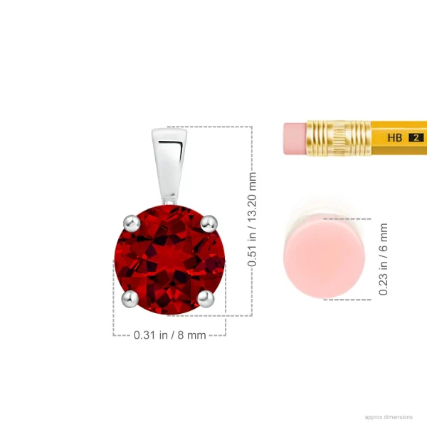 Round Lab-Grown Ruby Four-Prong Solitaire Necklace dimension