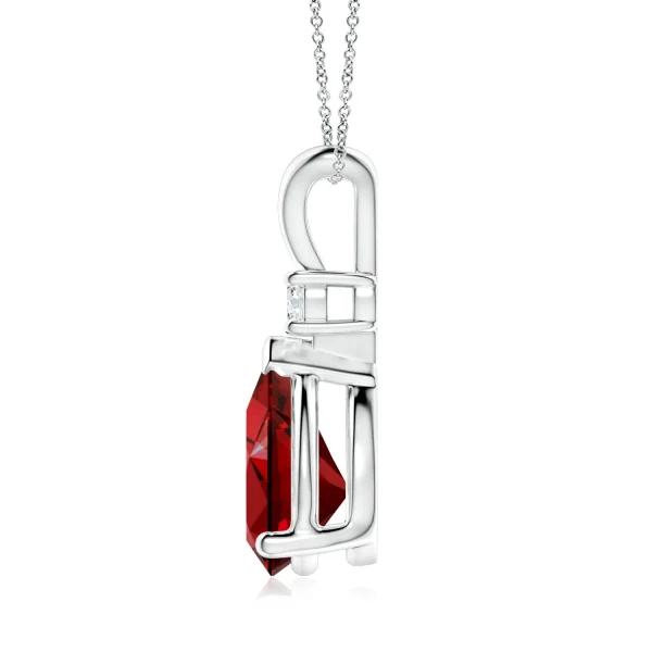Pear-Shaped Lab-Grown Ruby V-Bale Necklace with Diamond Accent detail