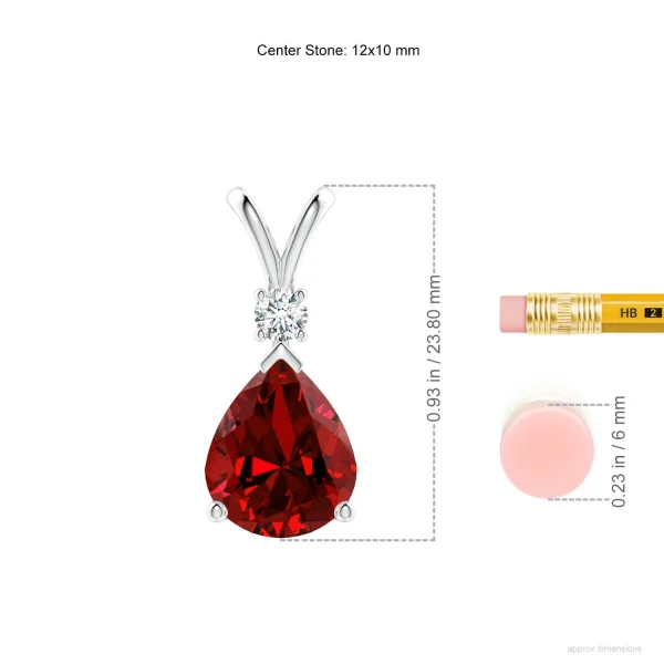 Pear-Shaped Lab-Grown Ruby V-Bale Necklace with Diamond Accent dimension