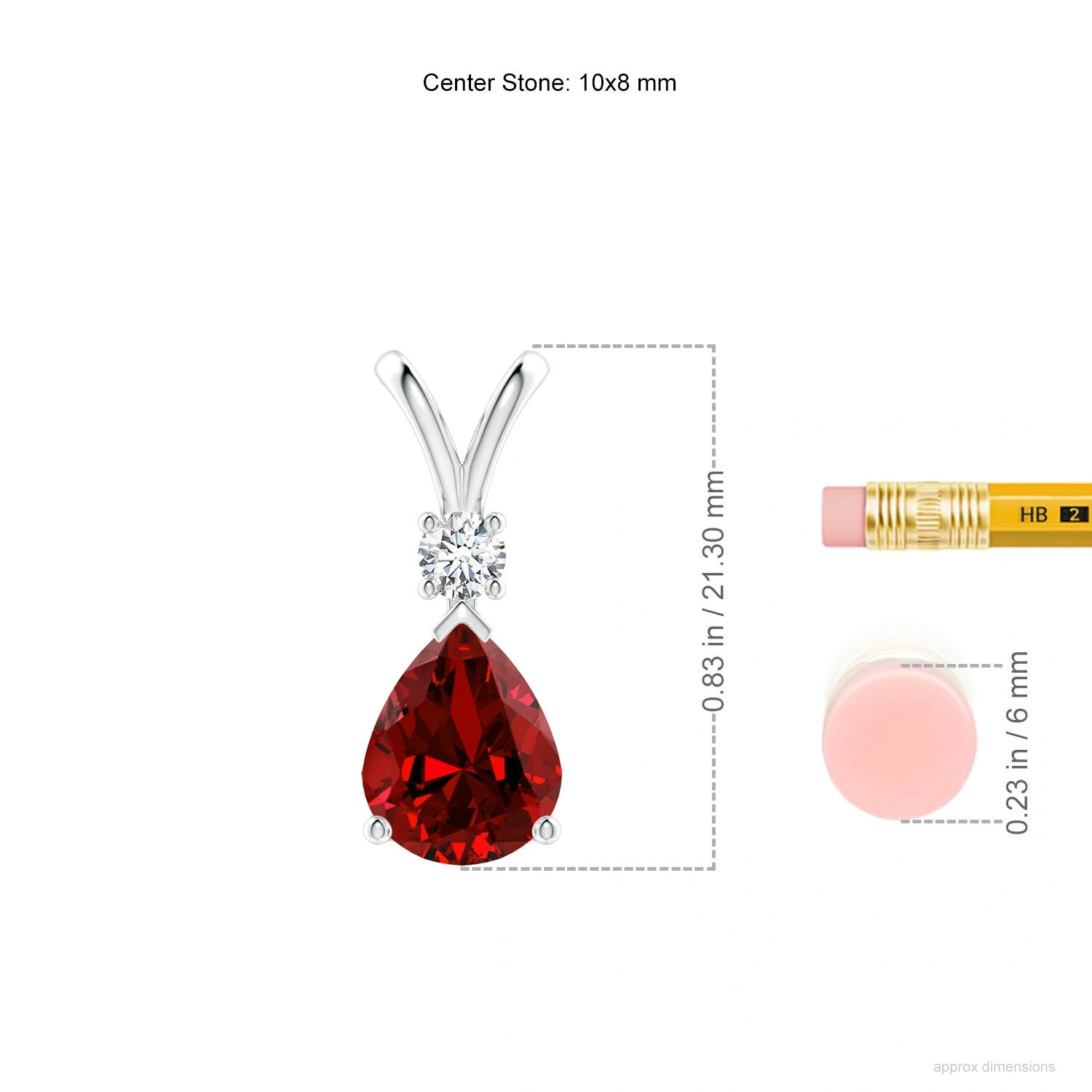 Pear-Shaped Lab-Grown Ruby V-Bale Necklace with Diamond Accent dimension