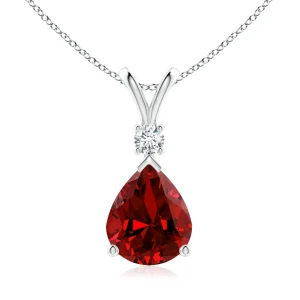 Pear-Shaped Lab-Grown Ruby V-Bale Necklace with Diamond Accent main