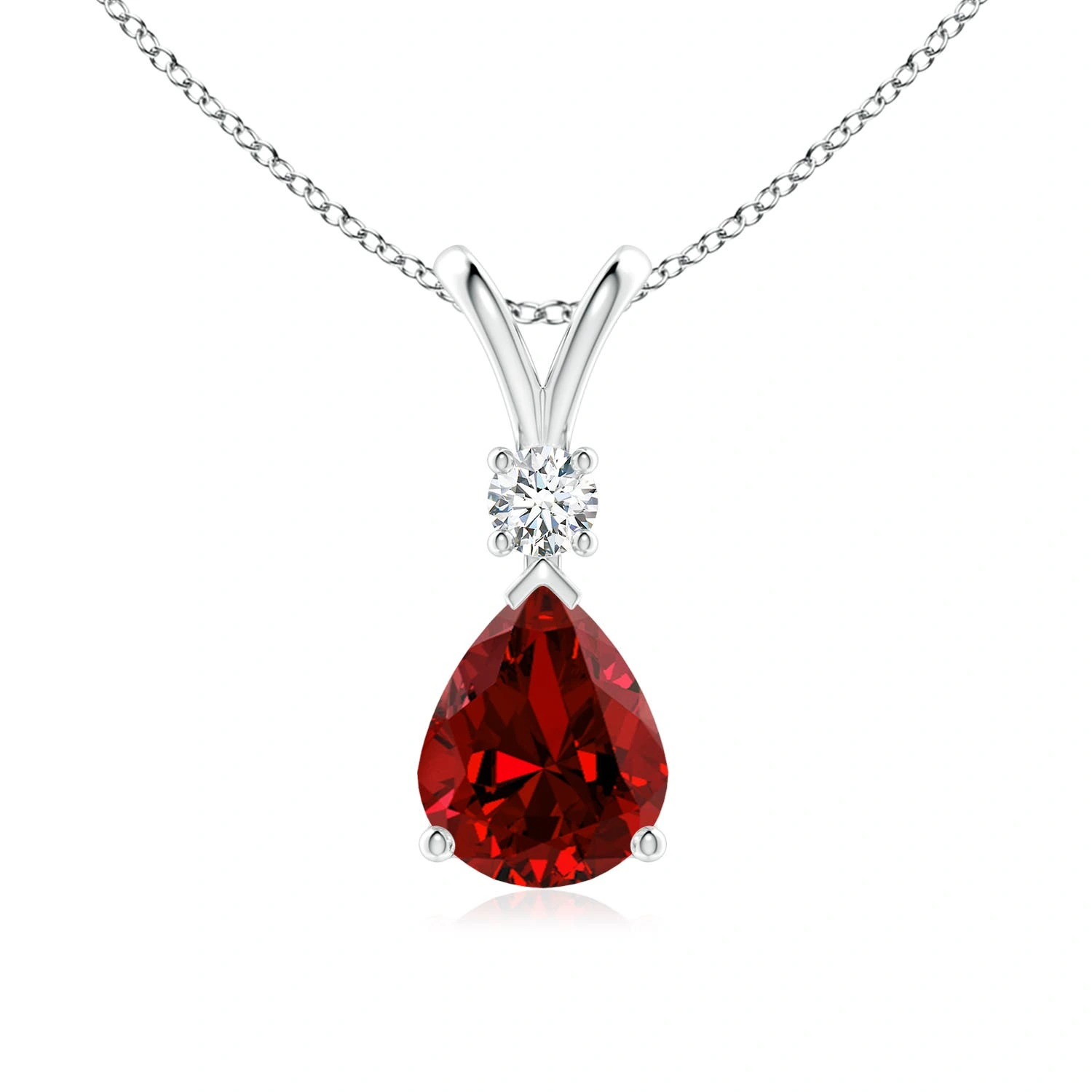 Pear-Shaped Lab-Grown Ruby V-Bale Necklace with Diamond Accent main