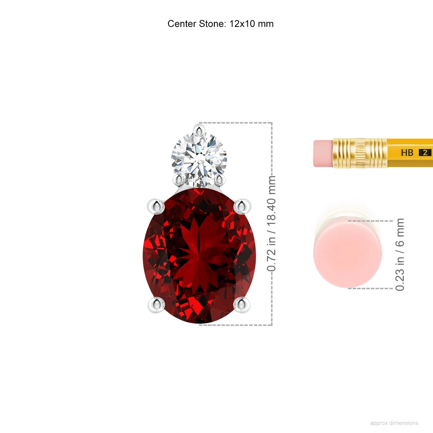 Oval Lab-Grown Ruby Pendant with Diamond Accent dimension