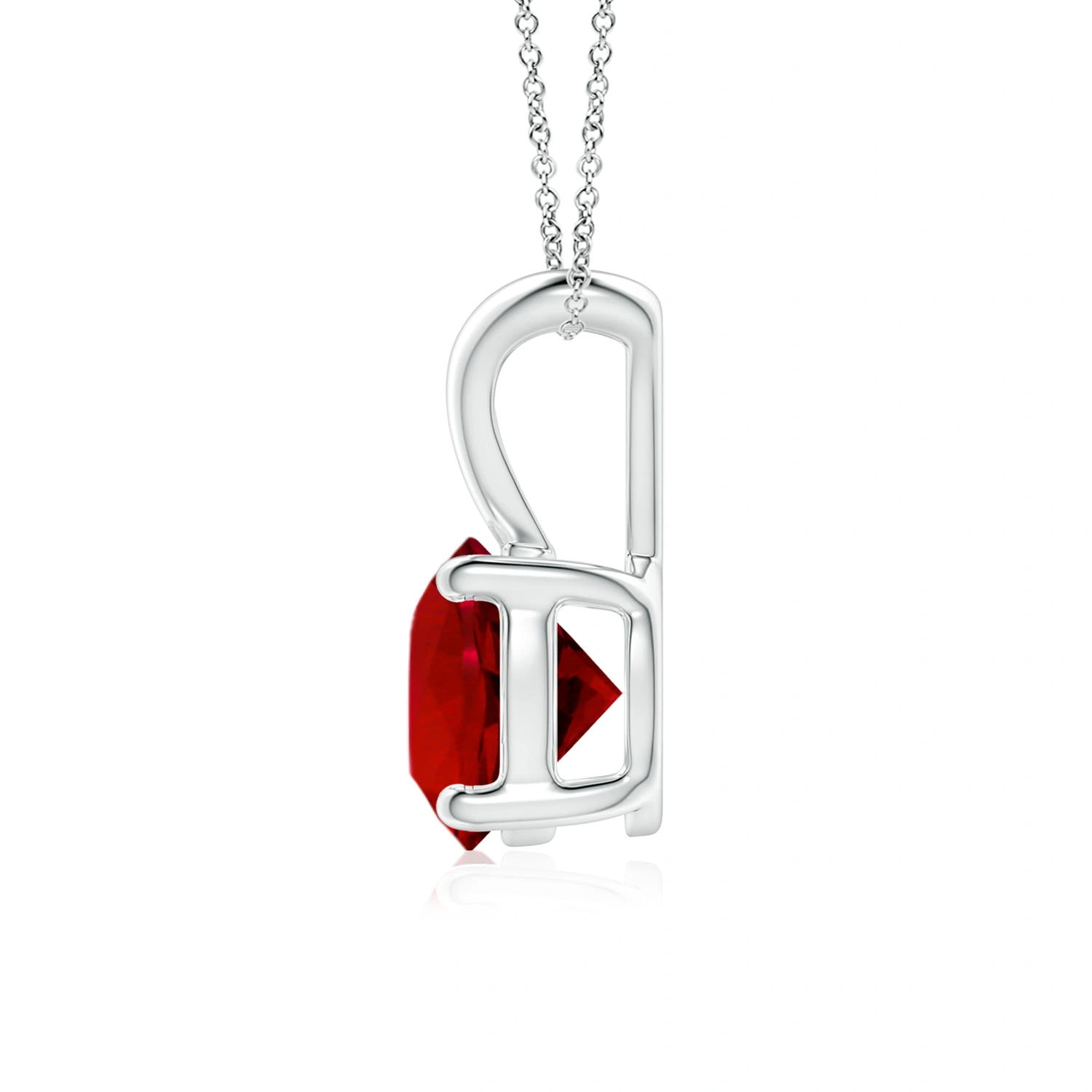 Round Lab-Grown Ruby V-Bale Solitaire Pendant detail