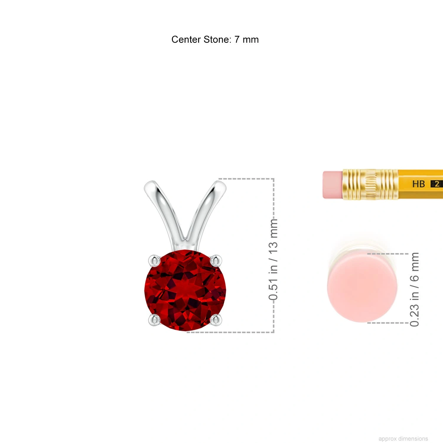 Round Lab-Grown Ruby V-Bale Solitaire Pendant dimension