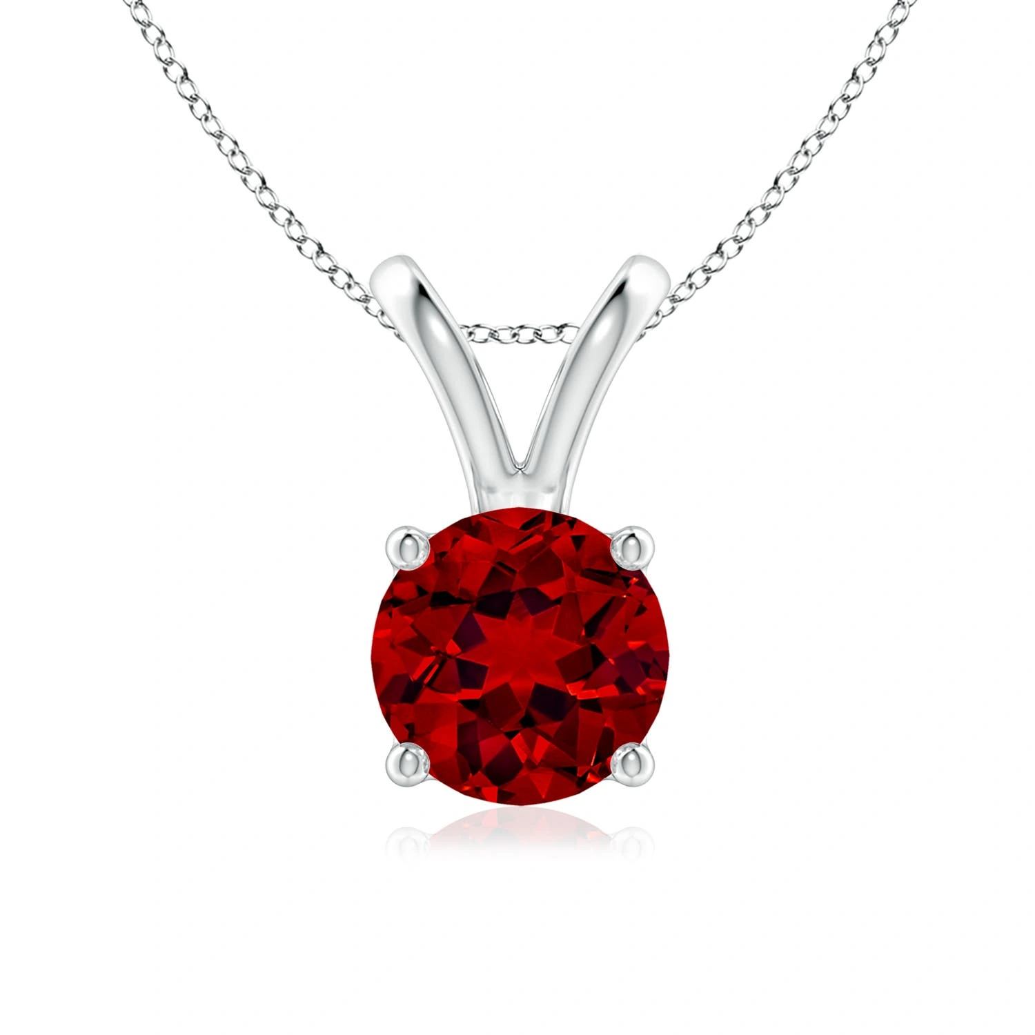 Round Lab-Grown Ruby V-Bale Solitaire Pendant
