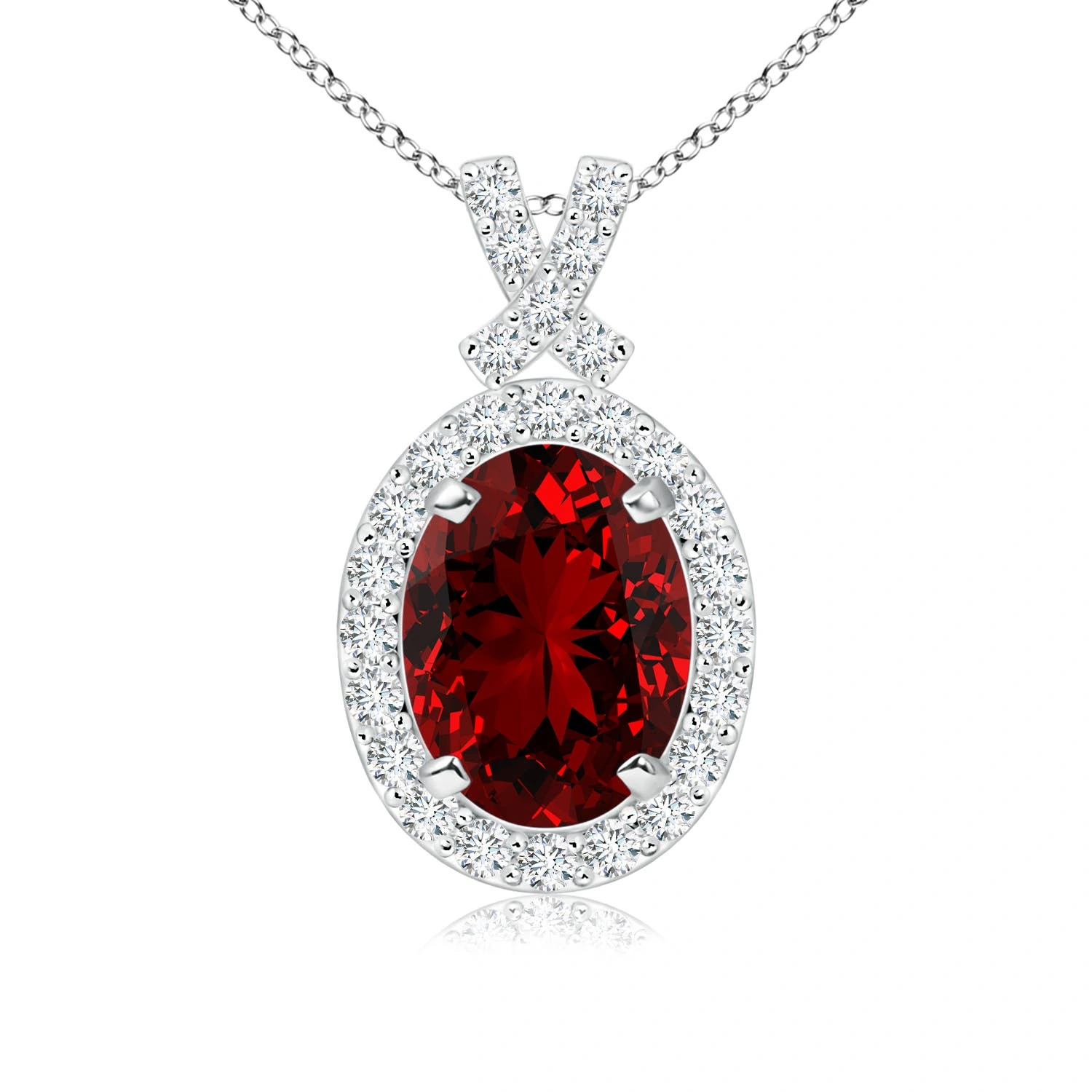 Oval Lab-Grown Ruby Vintage Diamond Halo Pendant