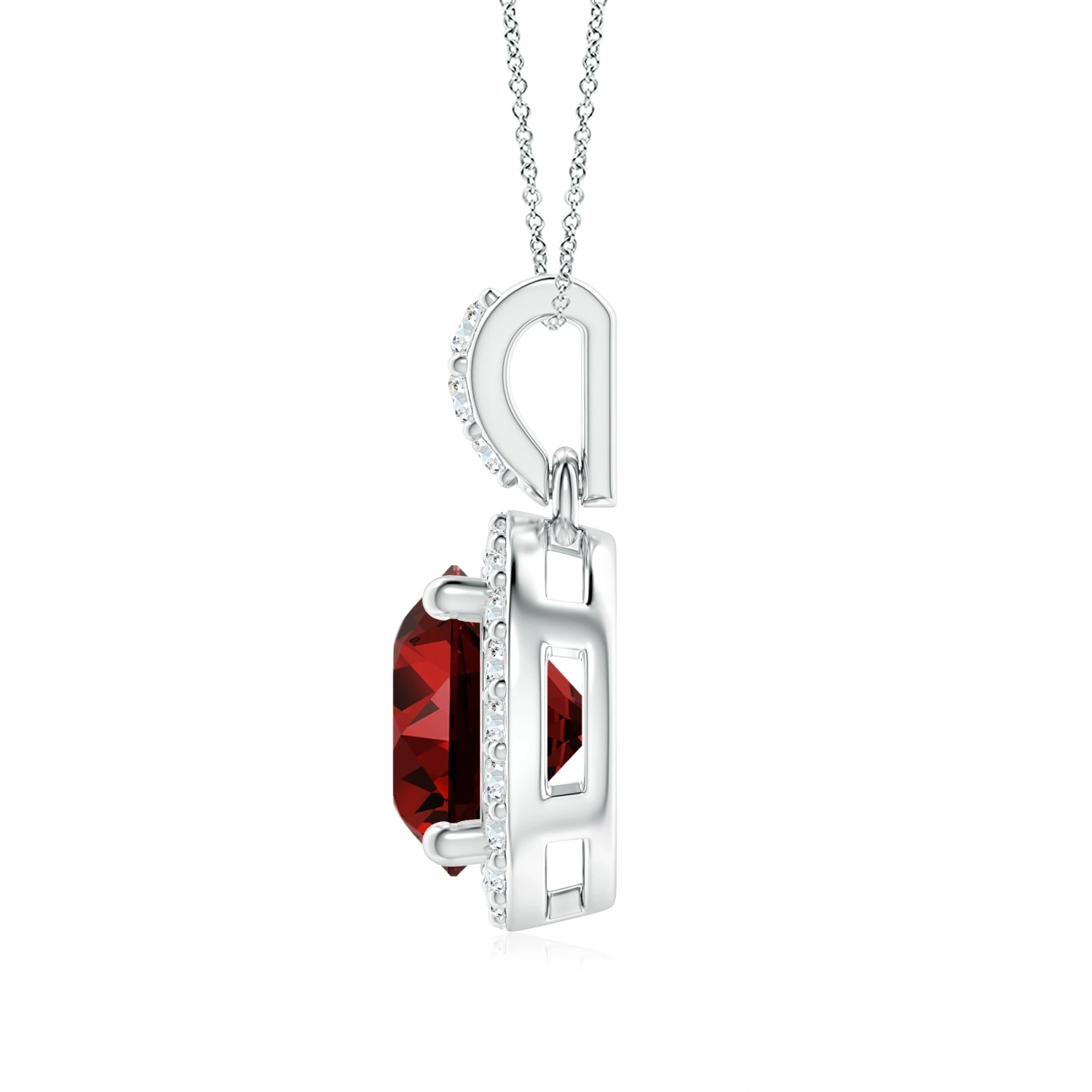 Round Lab-Grown Ruby Halo Pendant with Diamond Bail detail