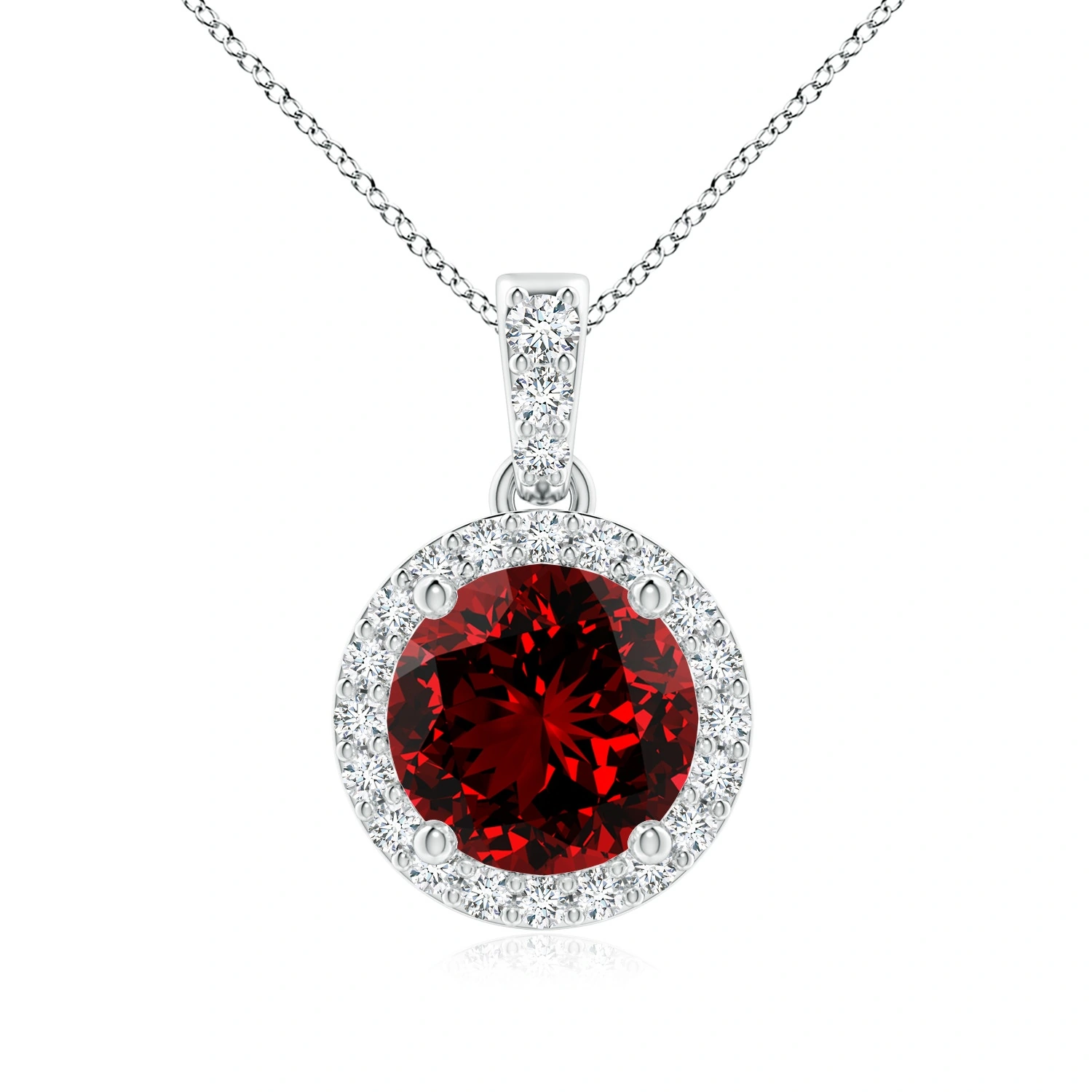 Round Lab-Grown Ruby Halo Pendant with Diamond Bail