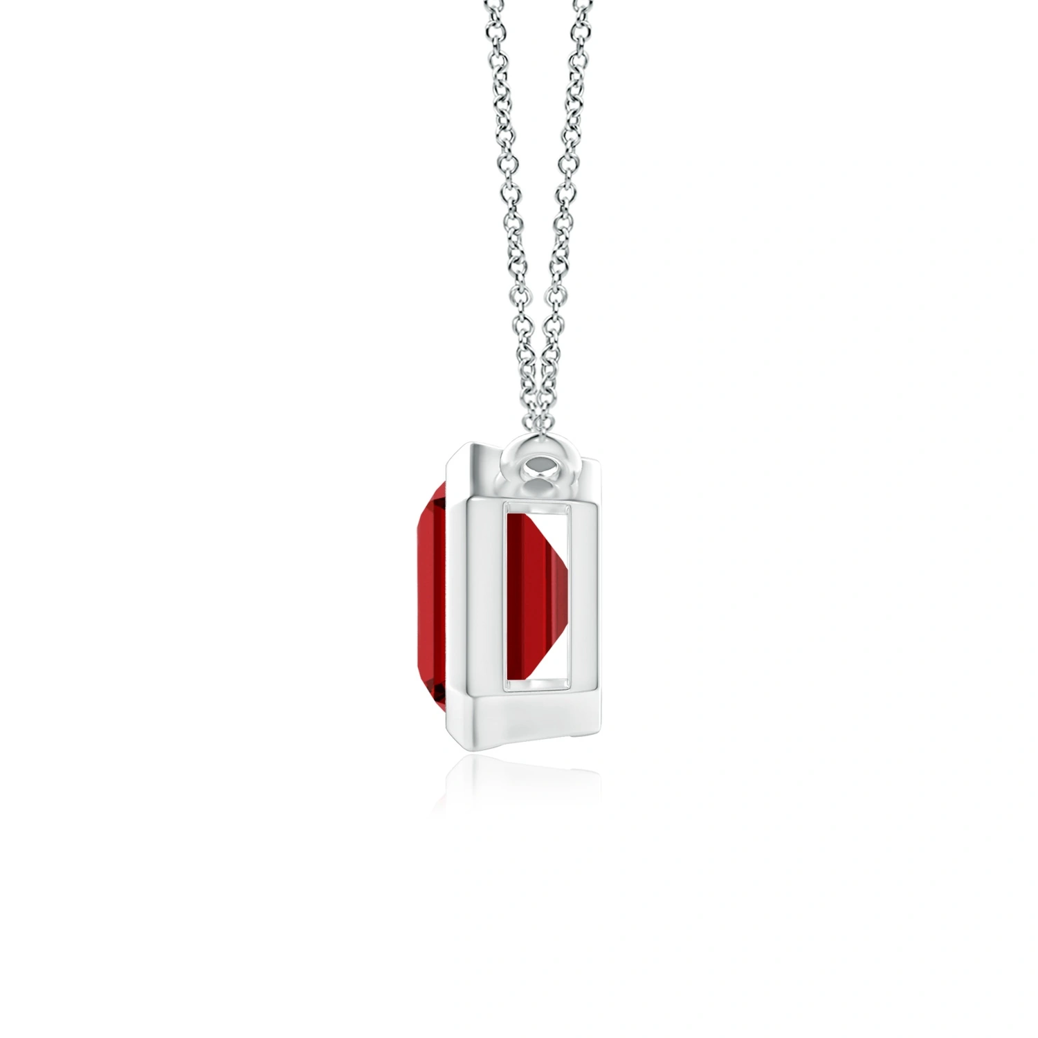 Horizontal Emerald-Cut Lab-Grown Ruby Bezel Pendant detail