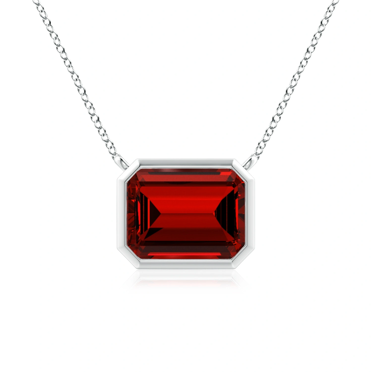 Horizontal Emerald-Cut Lab-Grown Ruby Bezel Pendant