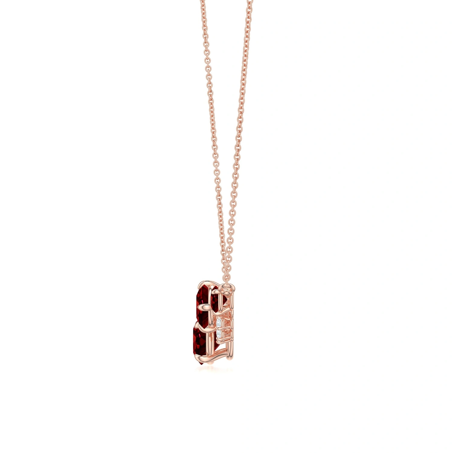 Asymmetric Multi-Size Lab-Grown Ruby Curved Pendant Necklace detail