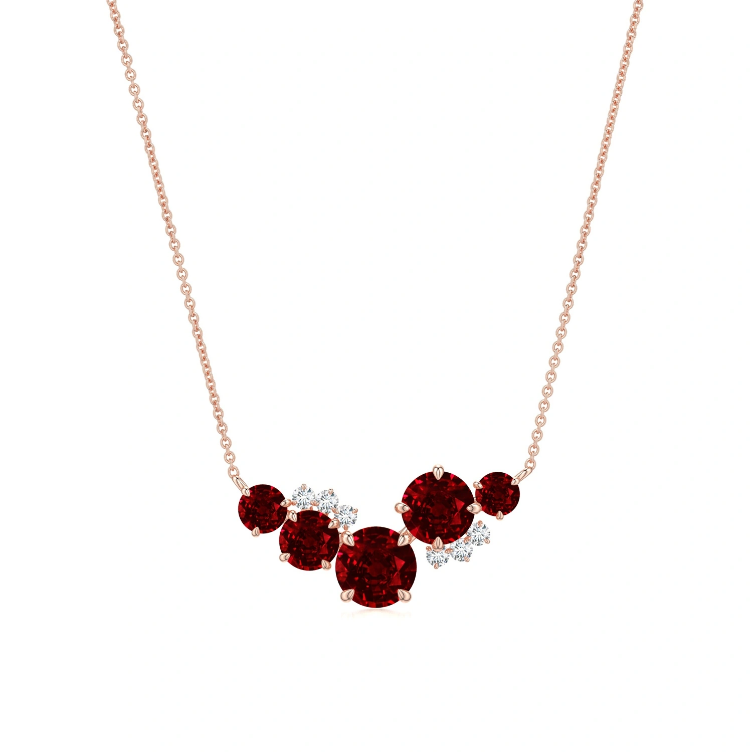 Asymmetric Multi-Size Lab-Grown Ruby Curved Pendant Necklace