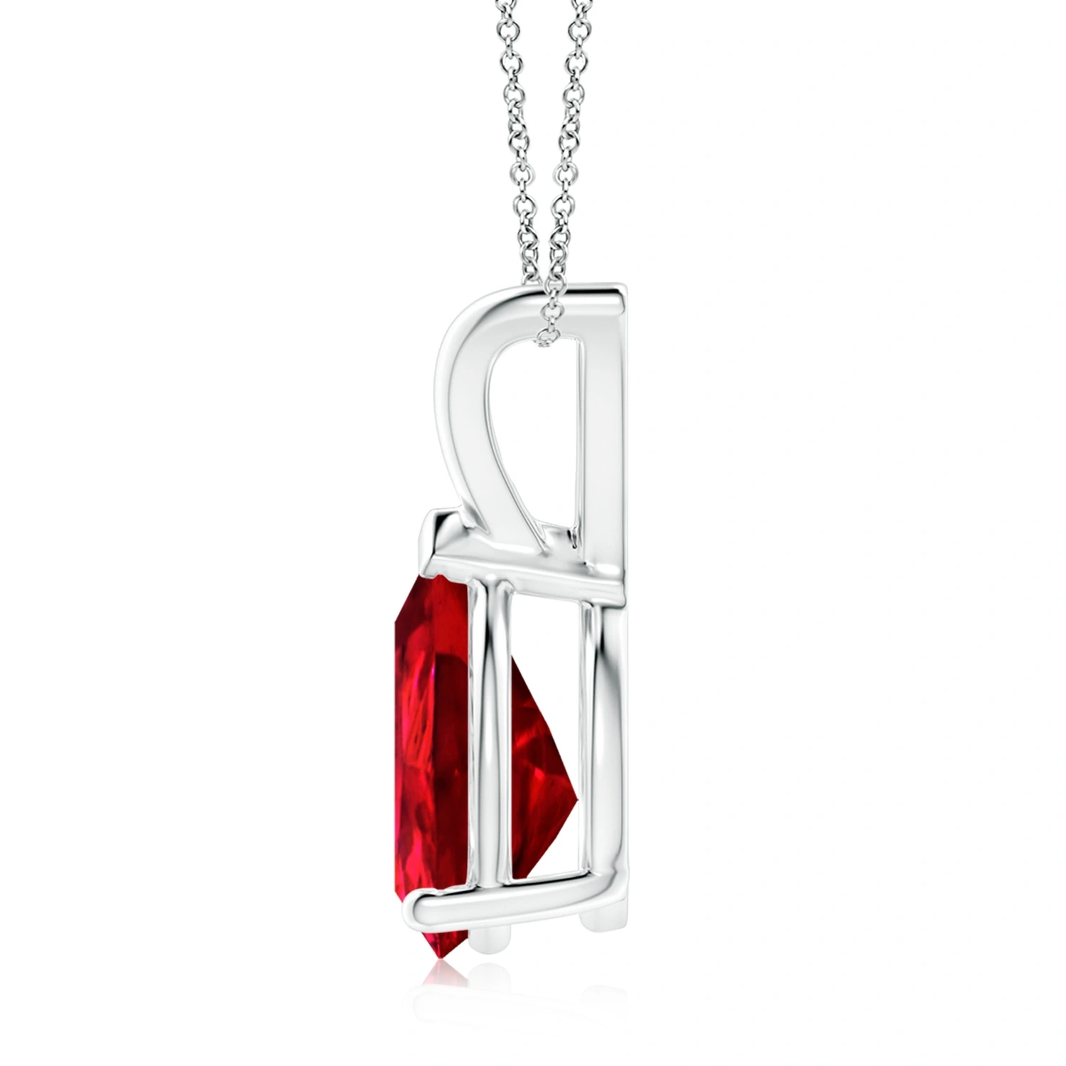 Pear-Shaped Lab-Grown Ruby Solitaire V-Bale Pendant Necklace detail