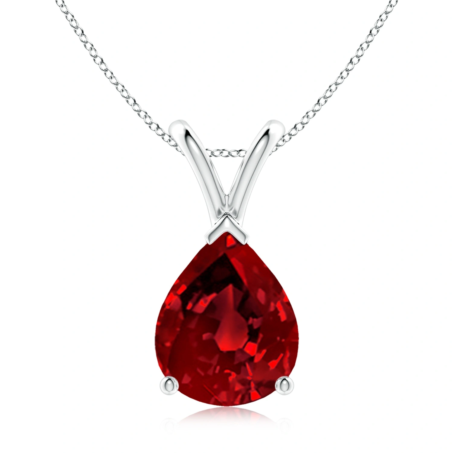 Pear-Shaped Lab-Grown Ruby Solitaire V-Bale Pendant Necklace